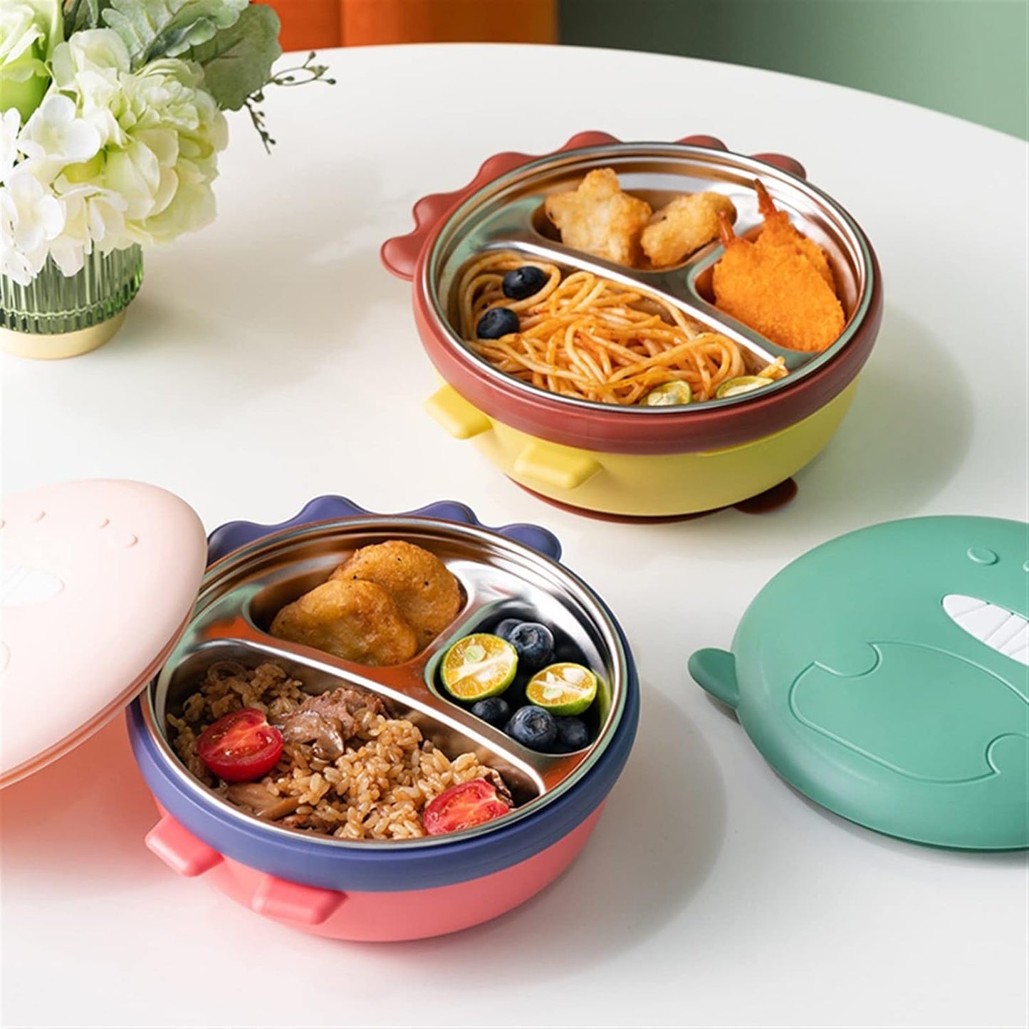 Dinosaur Kids' Thermal Bowl – Stainless Steel Insulated Baby Feeding Bowl – Food Warmer Bowl