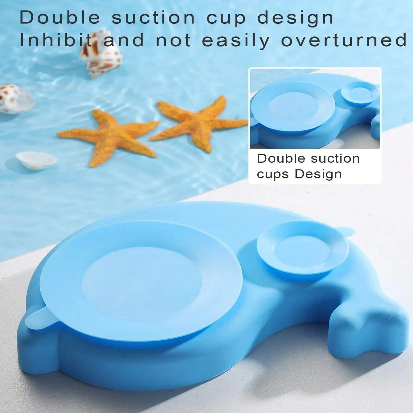 2-Section Dolphin Plate for Kids – BPA Free Feeding Set – Toddler Tableware