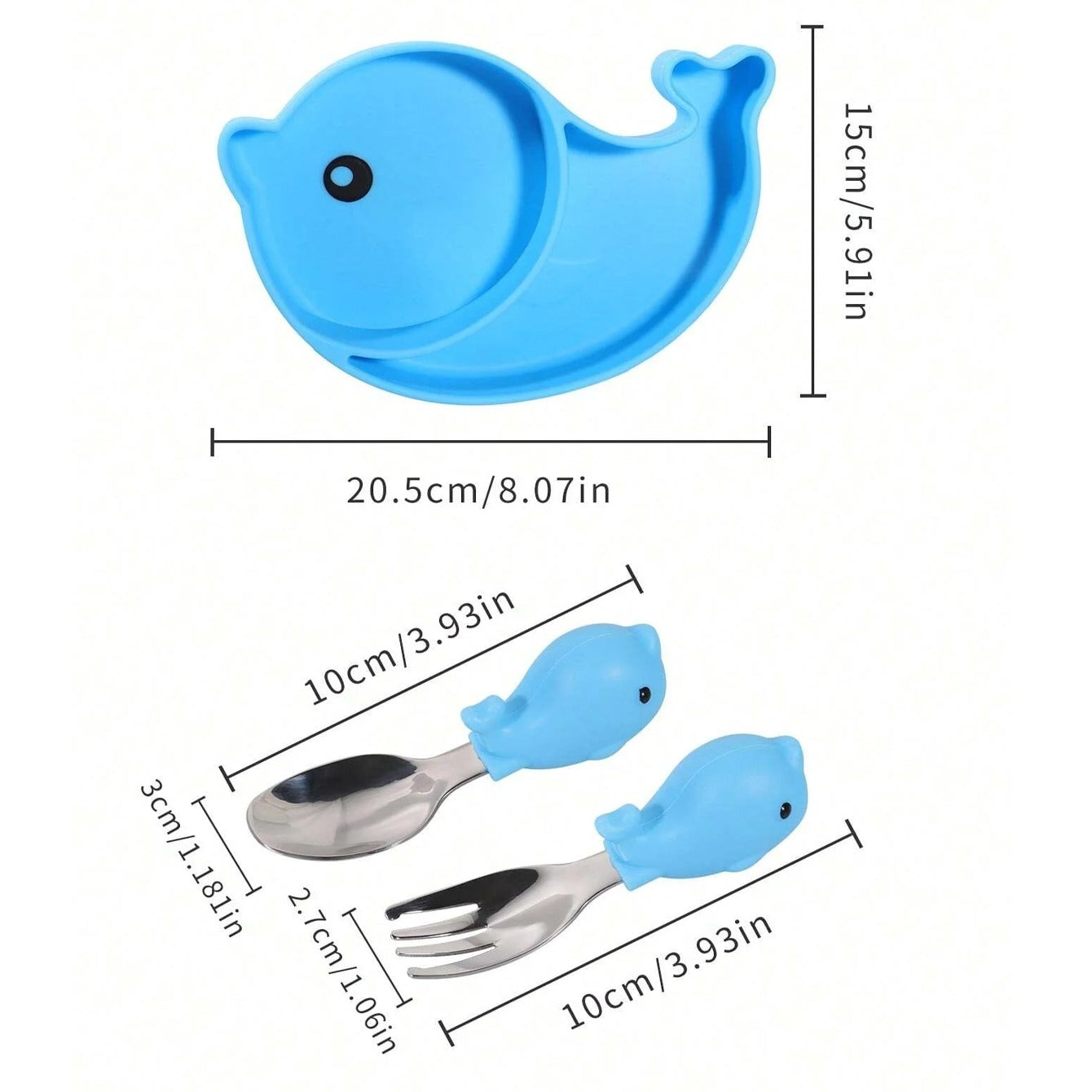 2-Section Dolphin Plate for Kids – BPA Free Feeding Set – Toddler Tableware