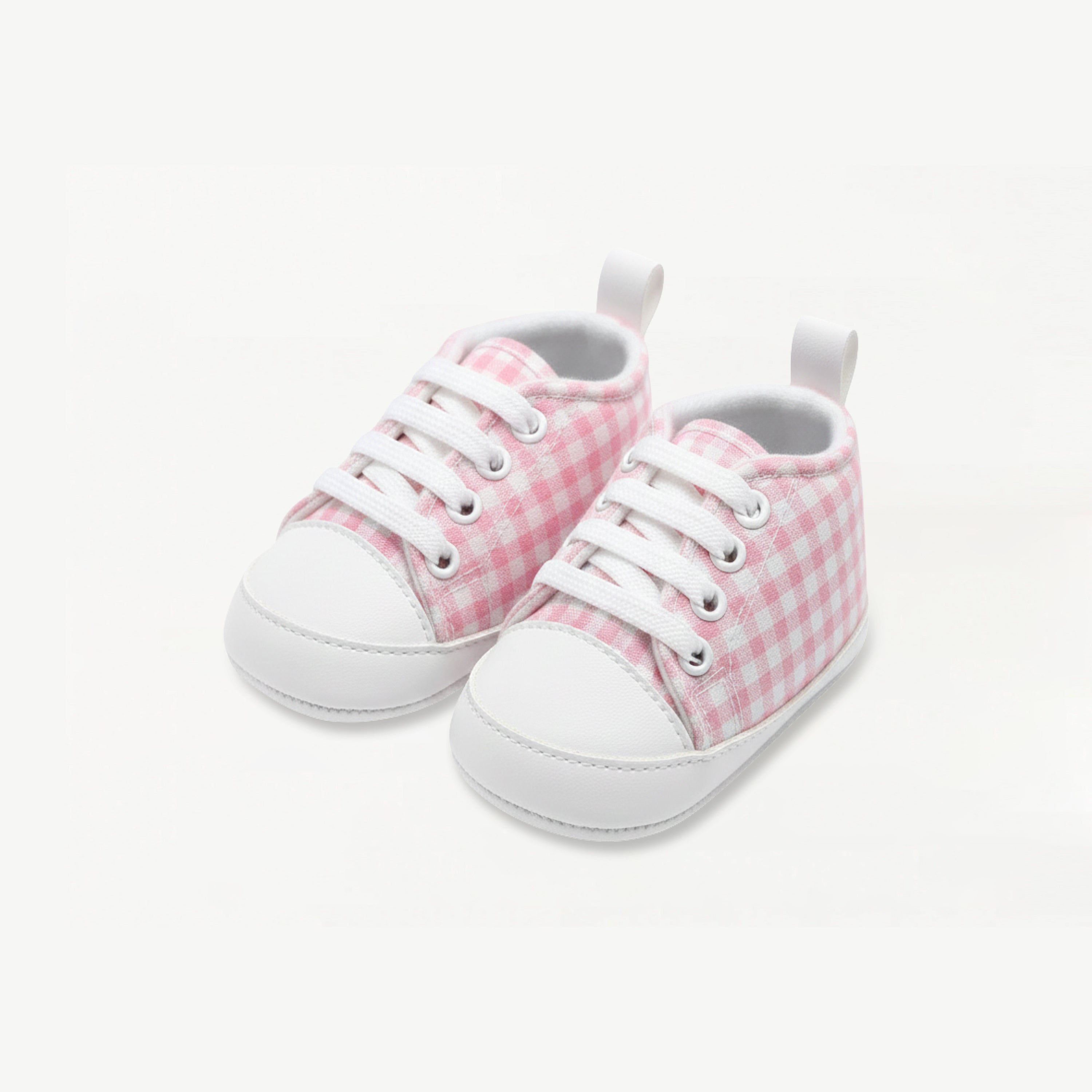 Baby Soft Sole Sneakers – Blush Pink Gingham