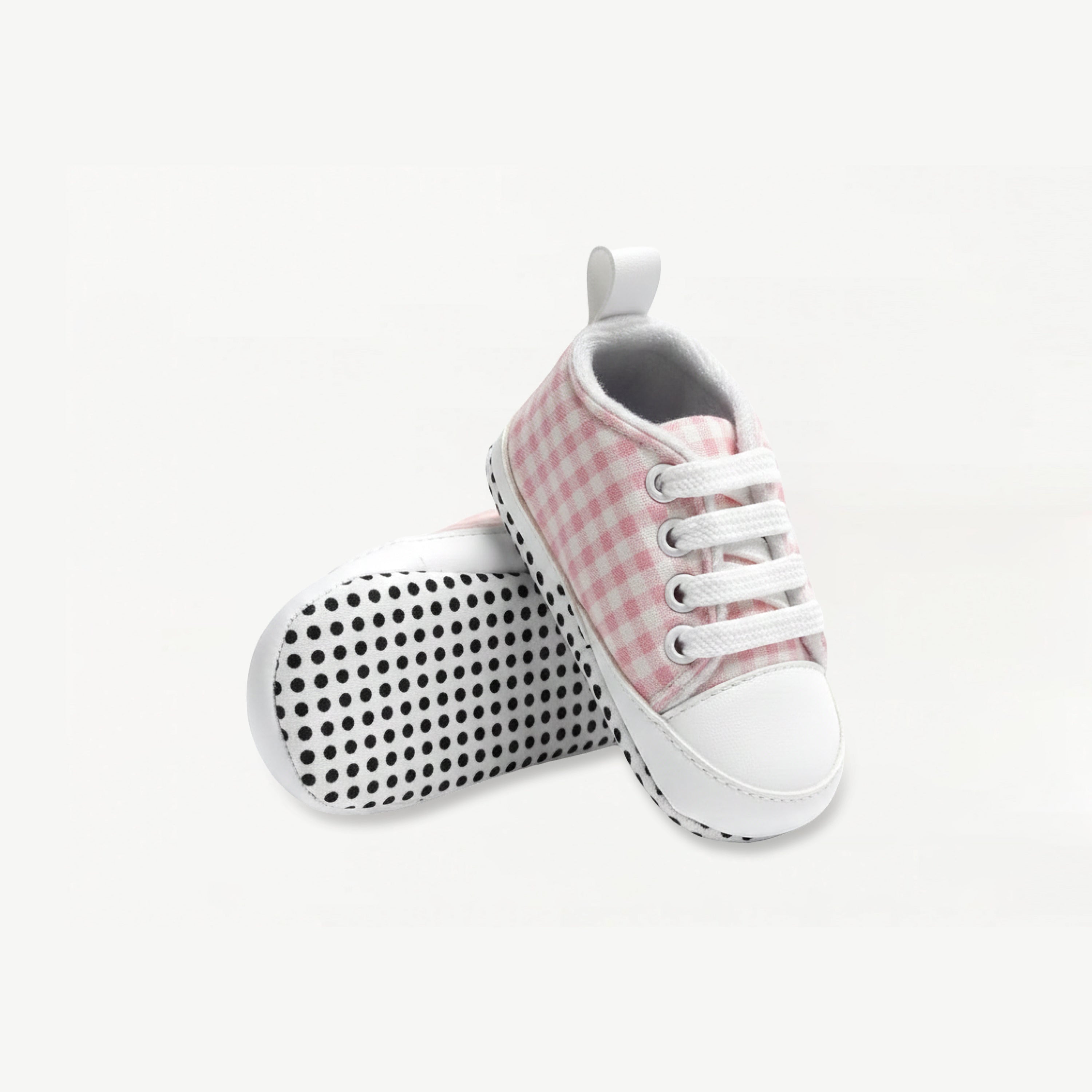 Baby Soft Sole Sneakers – Blush Pink Gingham