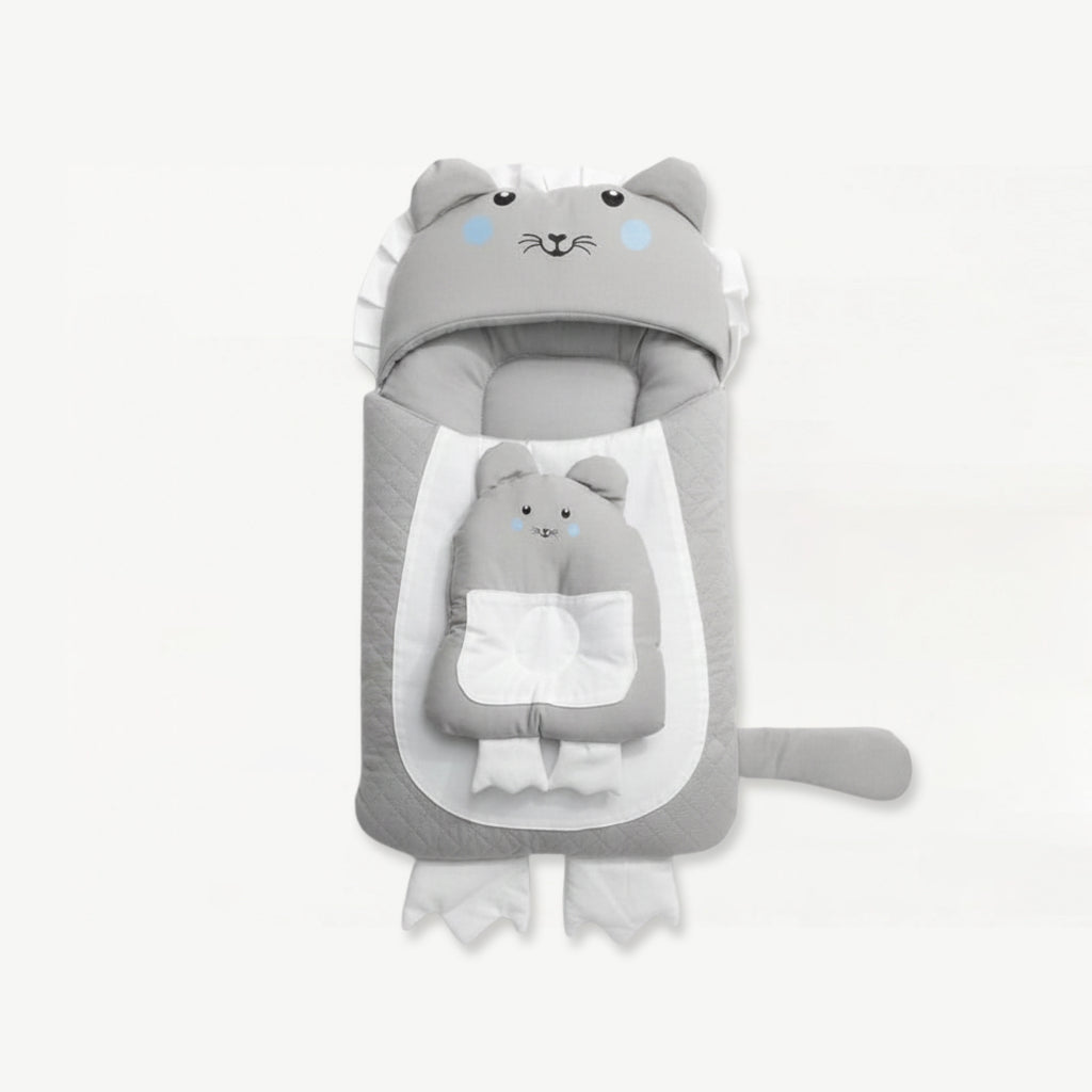 Hooded Carry Nest 2 PC - Baby Sleeping Bag - (Snuggle Lion - Grey)