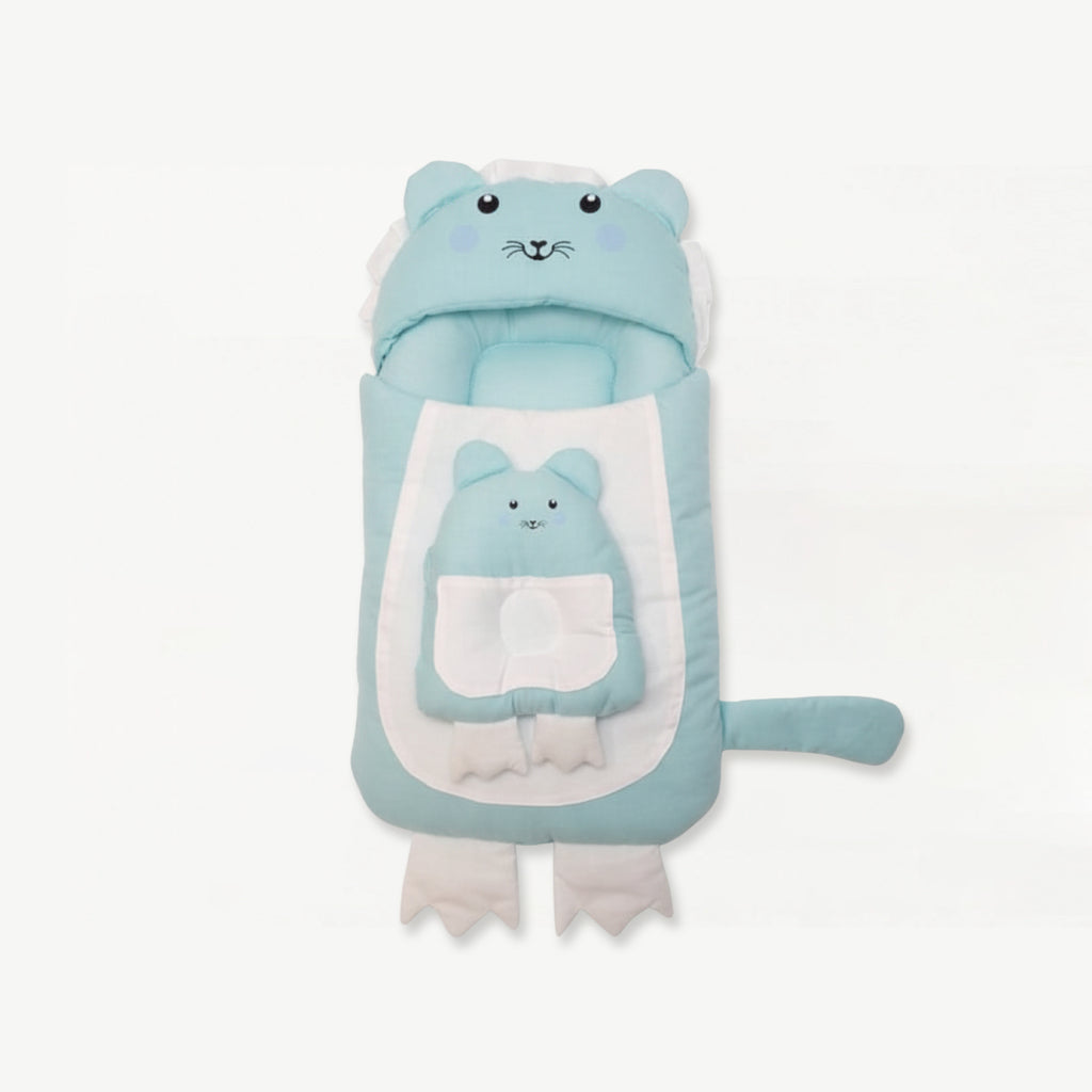 Hooded Carry Nest 2 PC - Baby Sleeping Bag - (Snuggle Lion - Aqua)