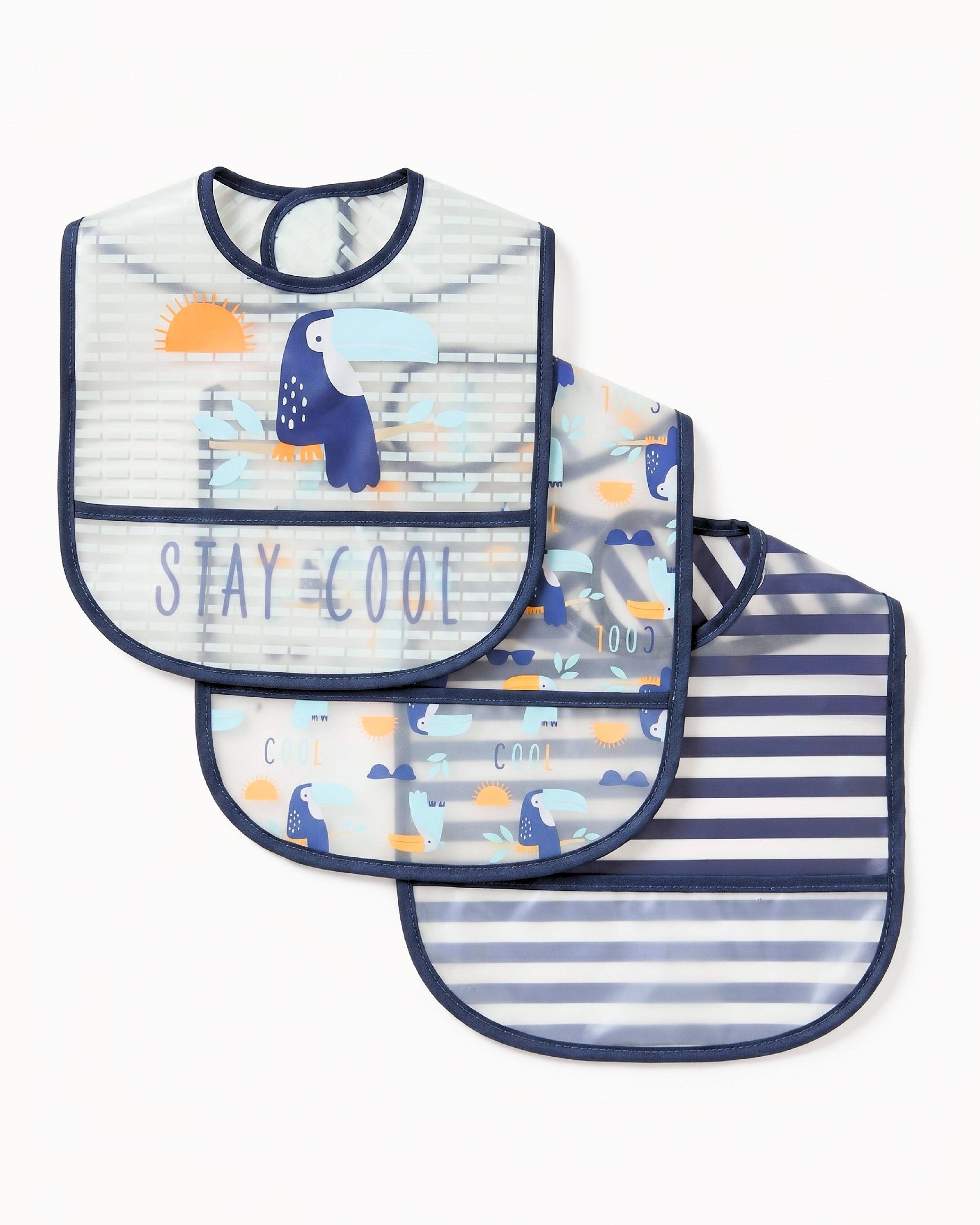 3-Pack Waterproof PEVA Baby Bib Set – (Stay Cool Toucan)