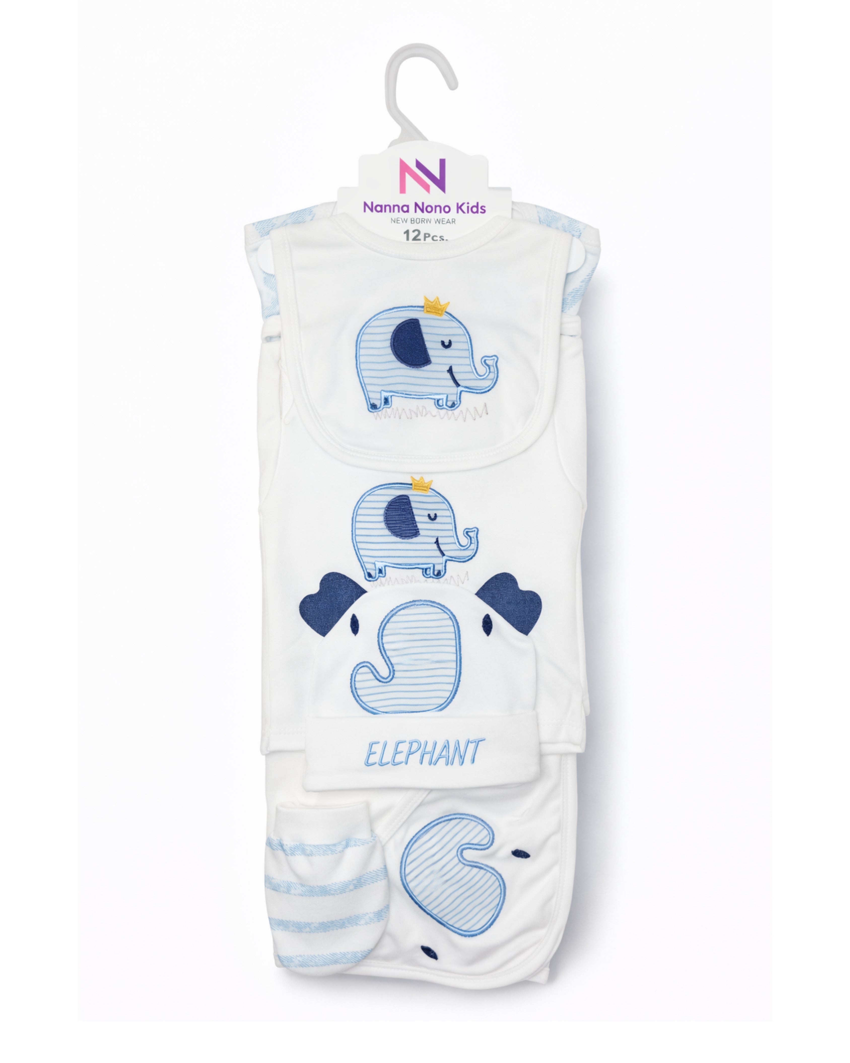 Interlock Cotton Fabric - Newborn 12 PC Starter Set - Royal Elephant (Blue)