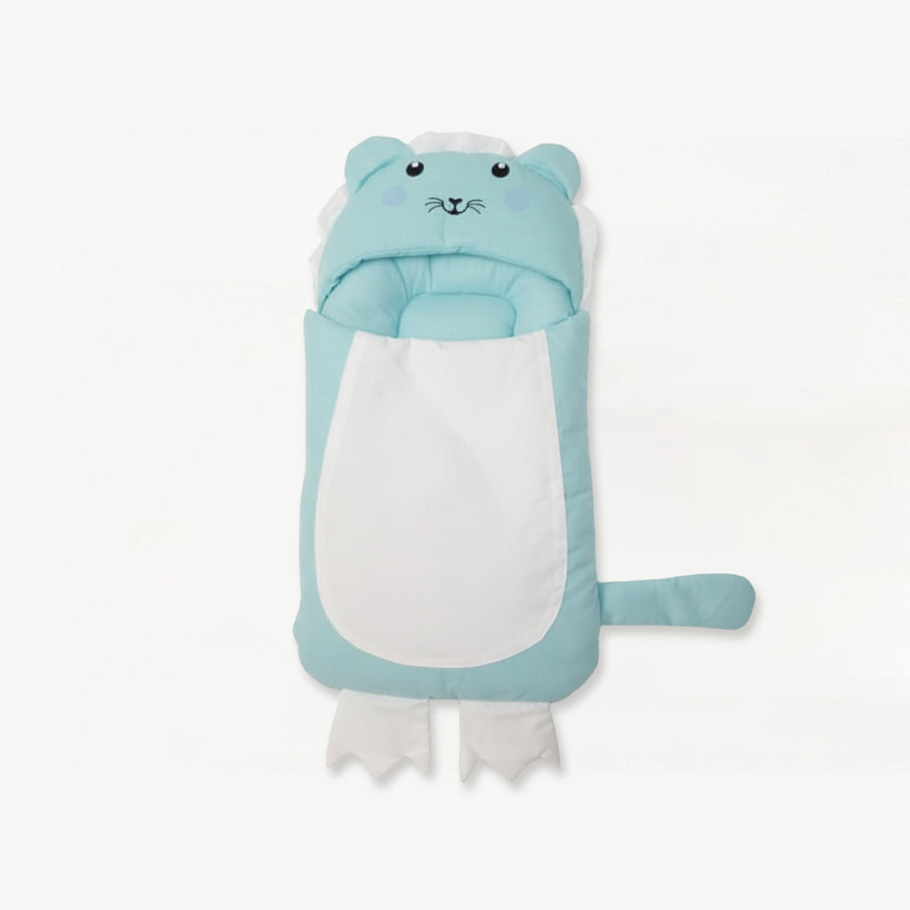 Hooded Carry Nest 2 PC - Baby Sleeping Bag - (Snuggle Lion - Aqua)