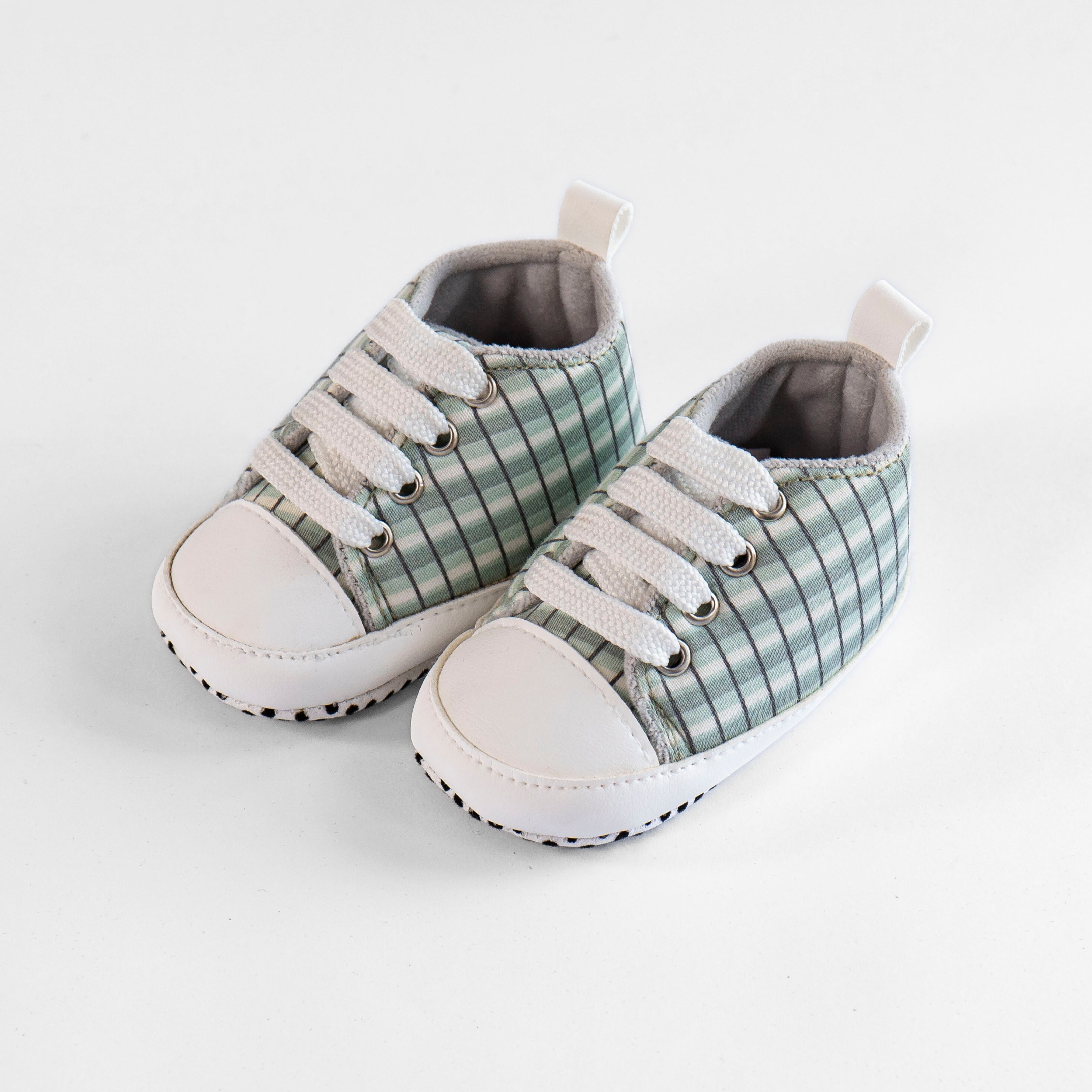 Baby Soft Sole Sneakers – Gentle Green Checks