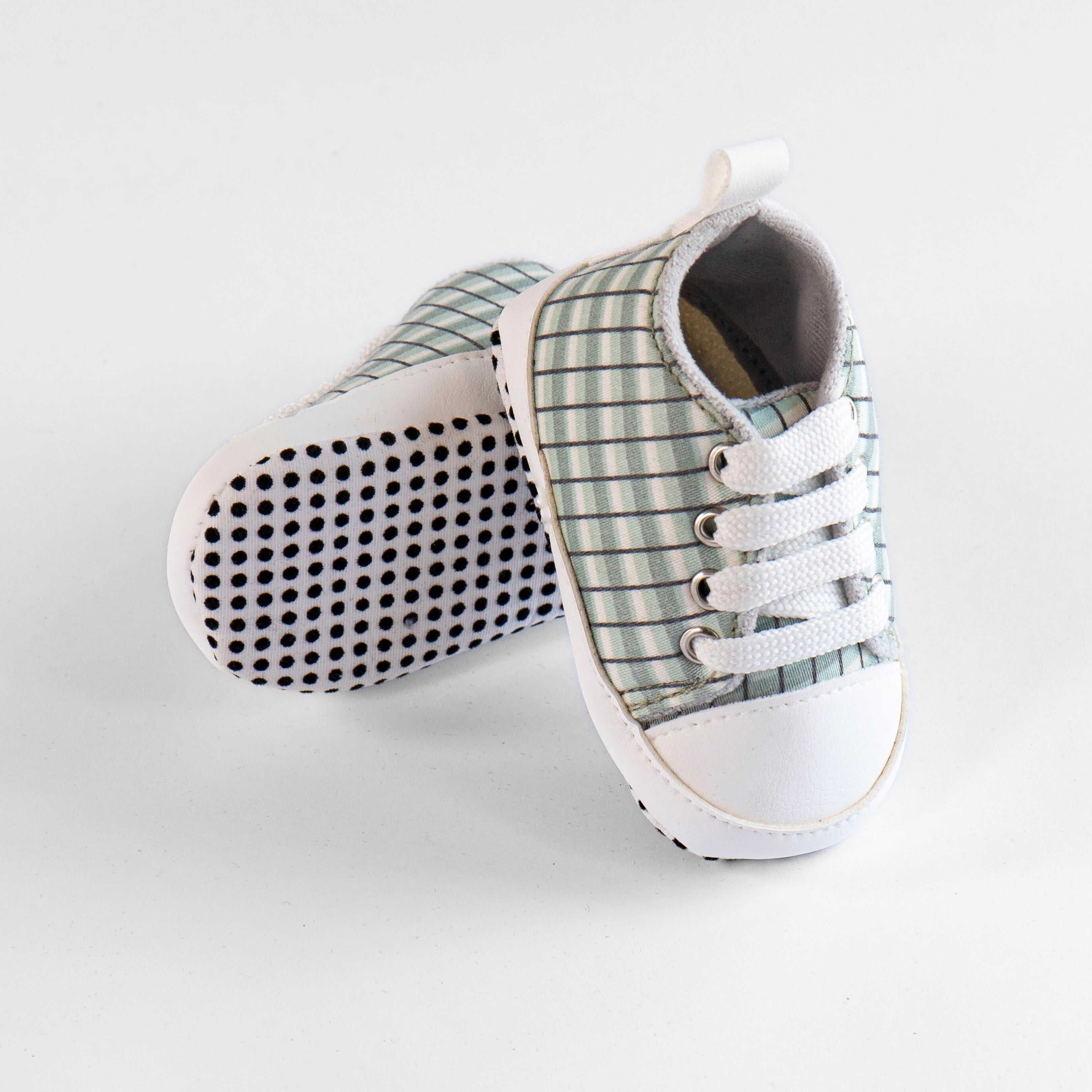 Baby Soft Sole Sneakers – Gentle Green Checks