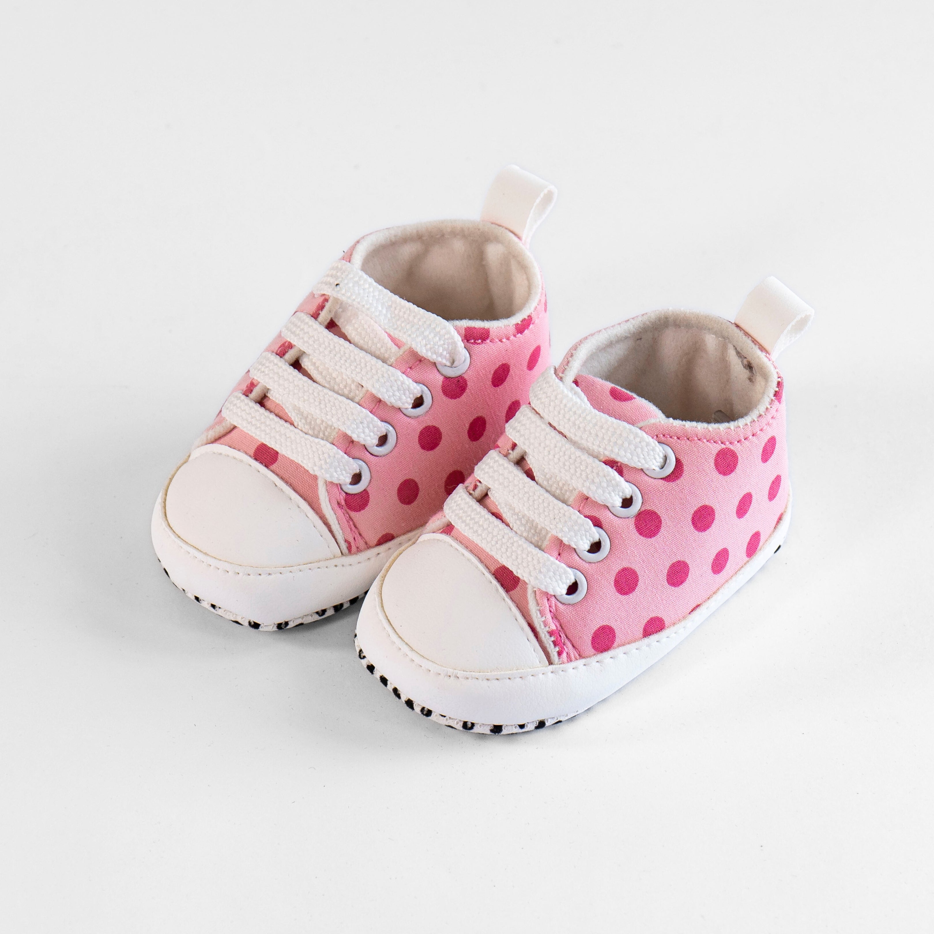 Baby Soft Sole Sneakers – Blush Polka Pattern