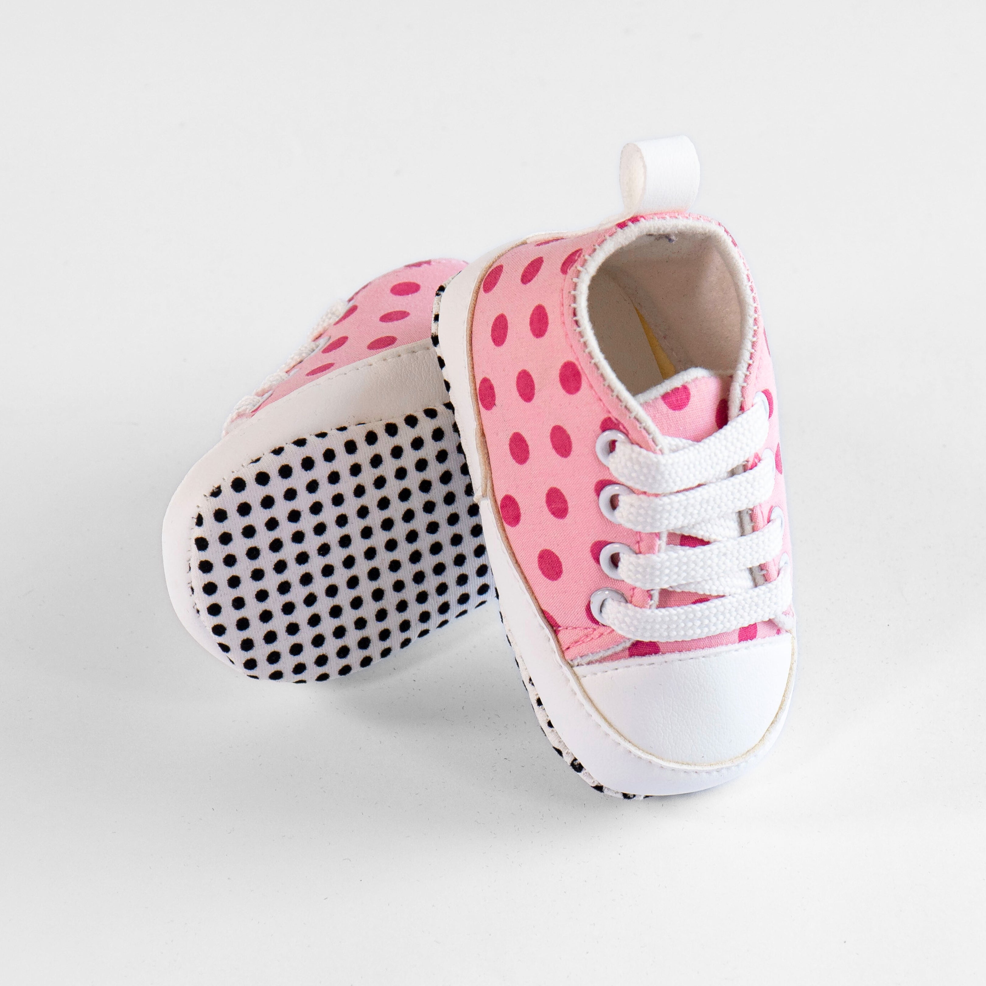 Baby Soft Sole Sneakers – Blush Polka Pattern