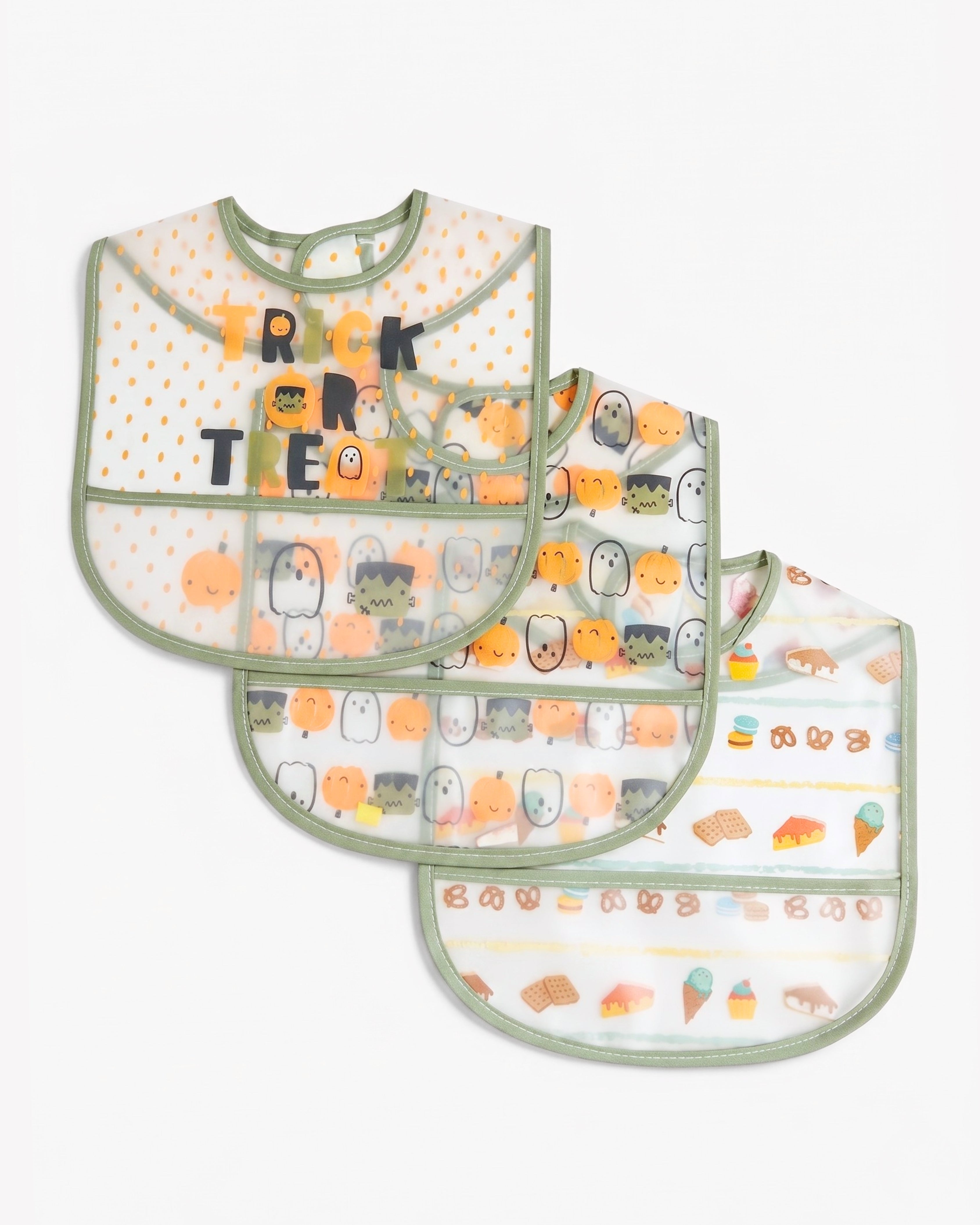 3-Pack Waterproof PEVA Baby Bib Set – (Trick or Treat)