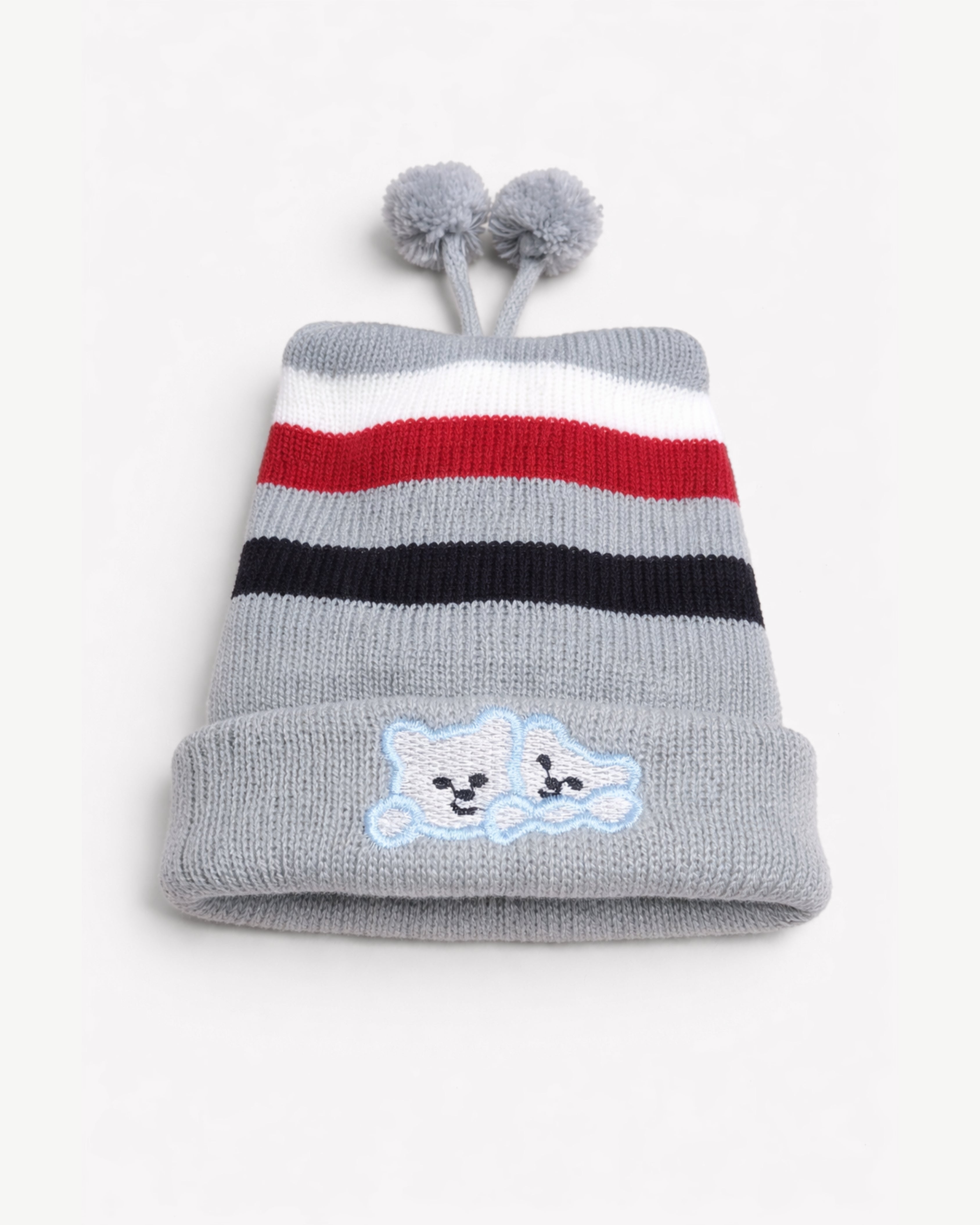 Baby Winter Beanie - Free Size Wniter Cap - Grey Teddy Stripe