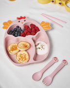 5-Piece Kids Divided Plate Dinnerware Set – Cute Chicken