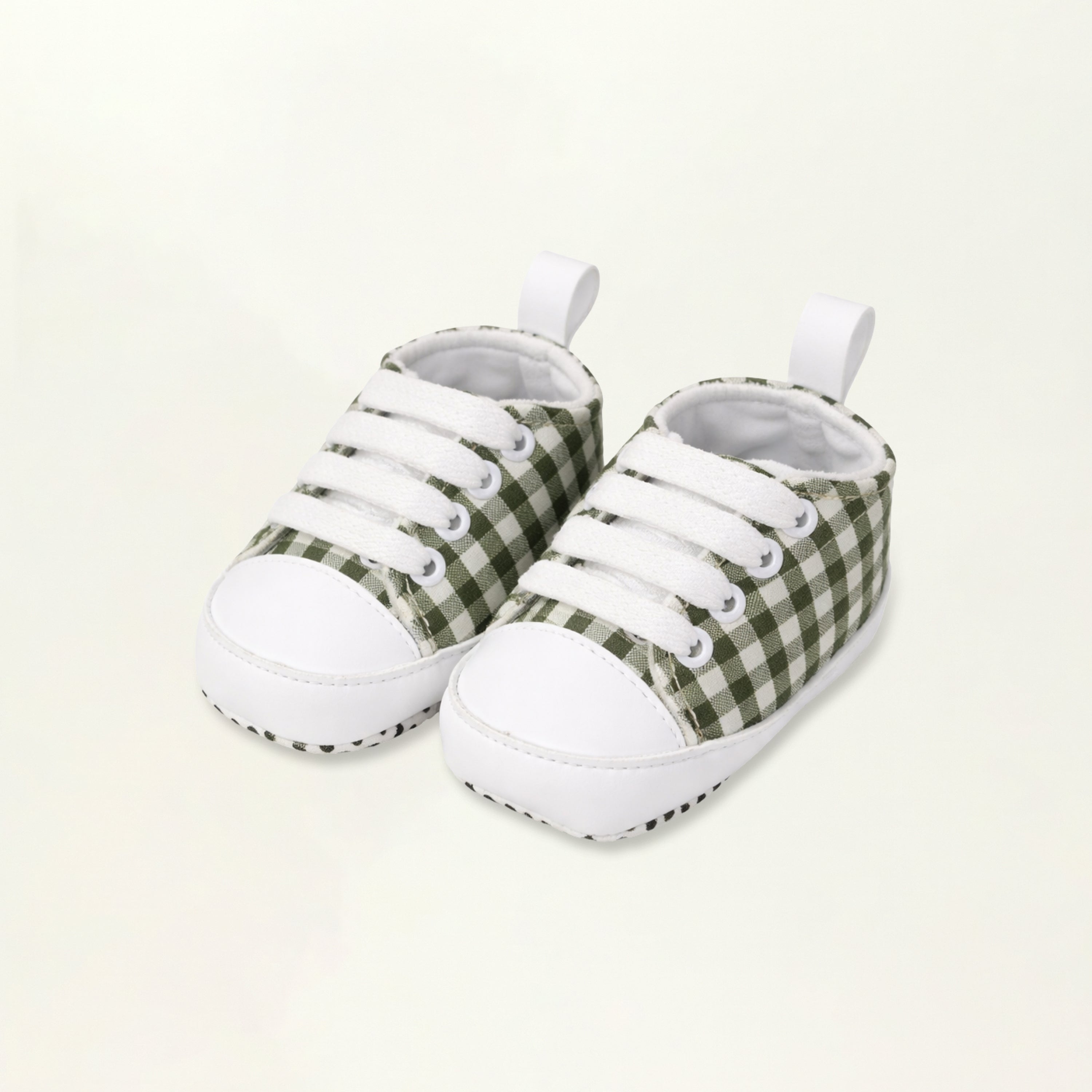 Baby Soft Sole Sneakers – Olive Green Checkered