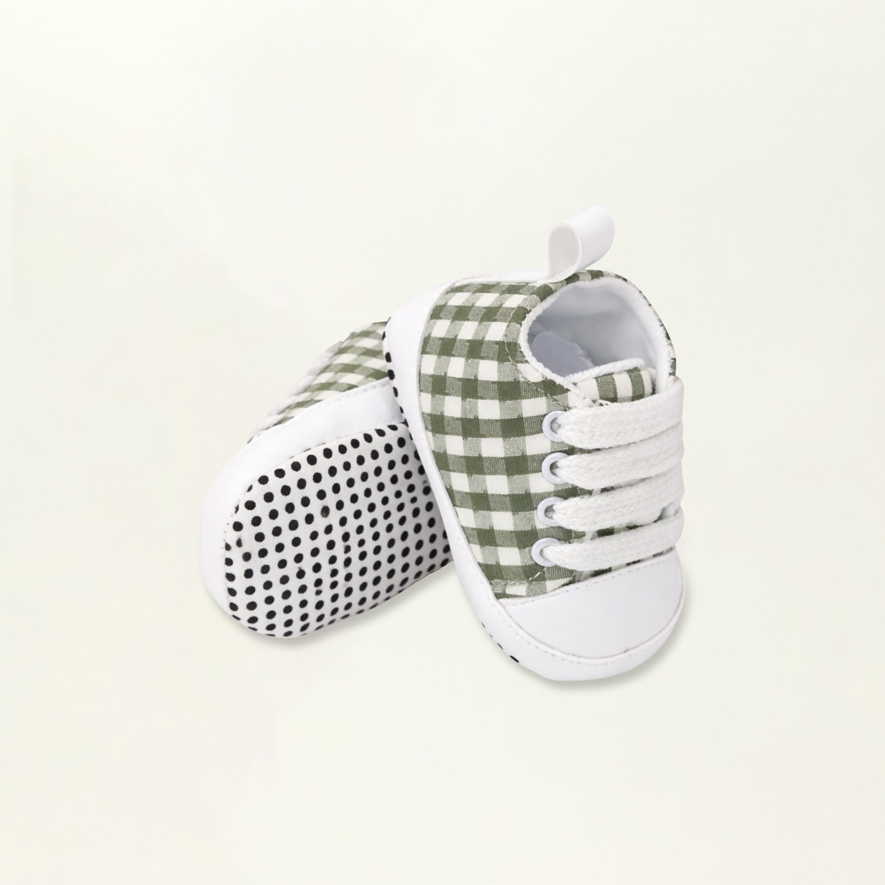 Baby Soft Sole Sneakers – Olive Green Checkered