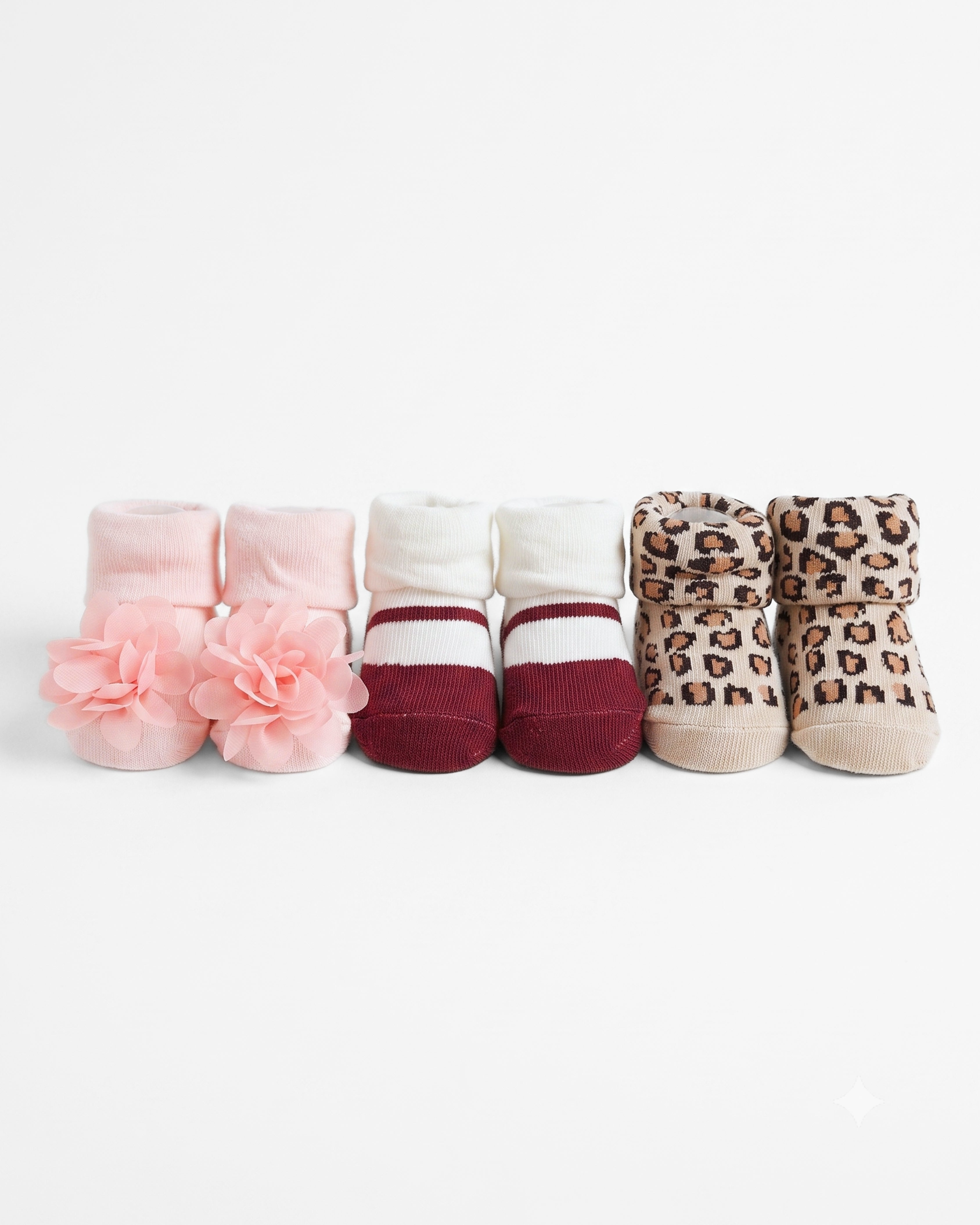3-Piece Infant Bootie Socks (0-9 Months) - Chiffon & Maroon
