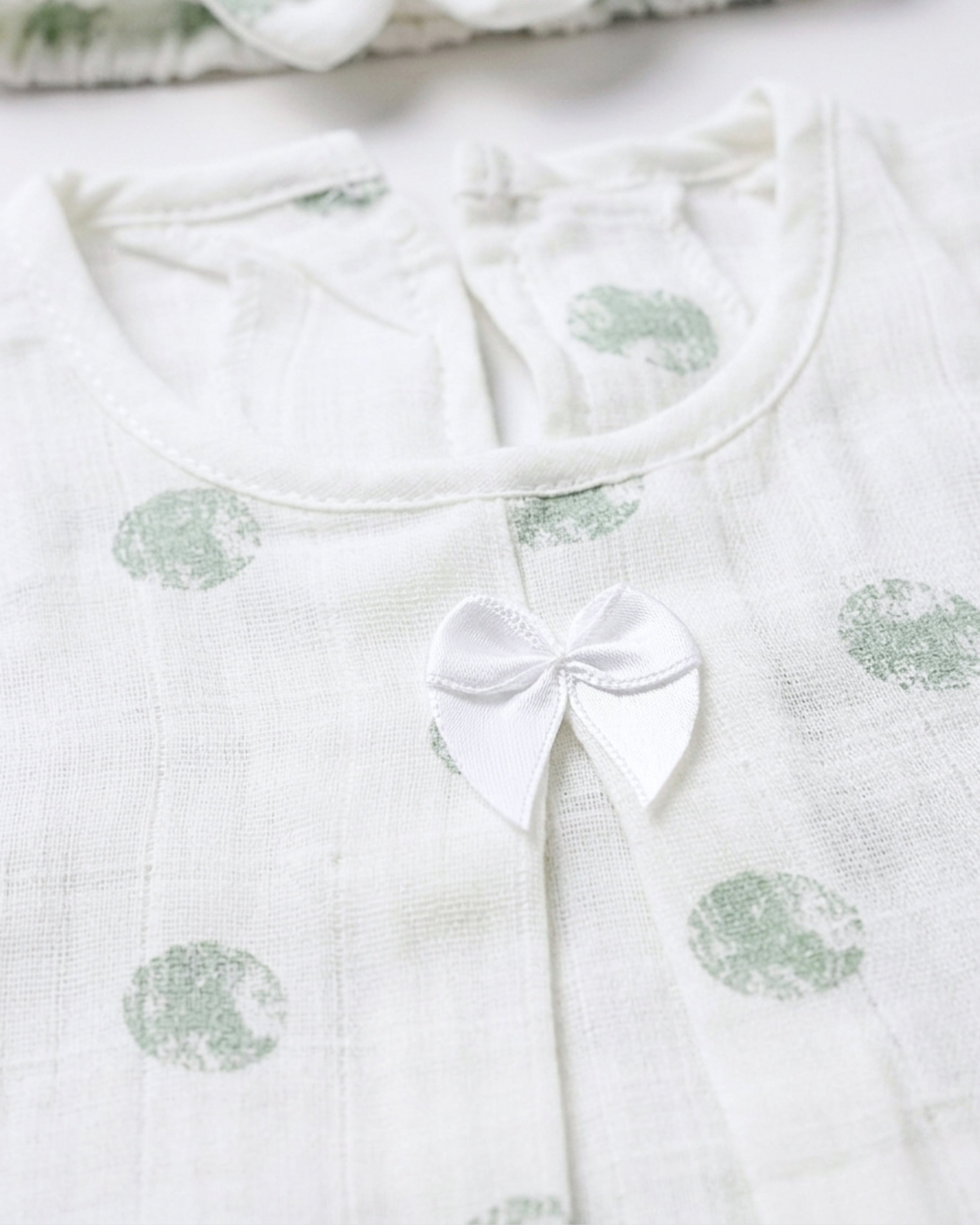 3-Piece Muslin Frock Set - Sage Polka