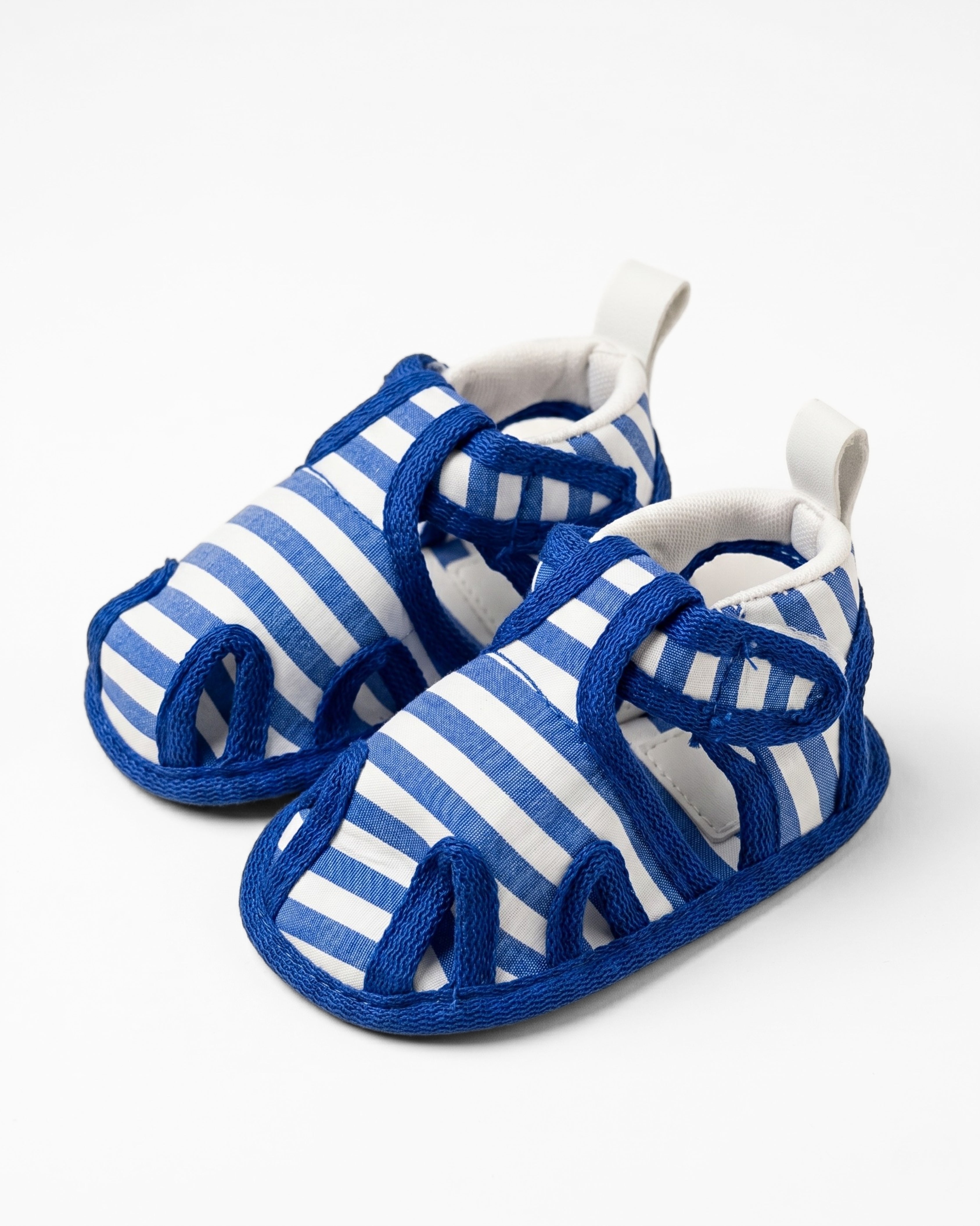 Baby Flat Sole Sandals - Blue White Stripes