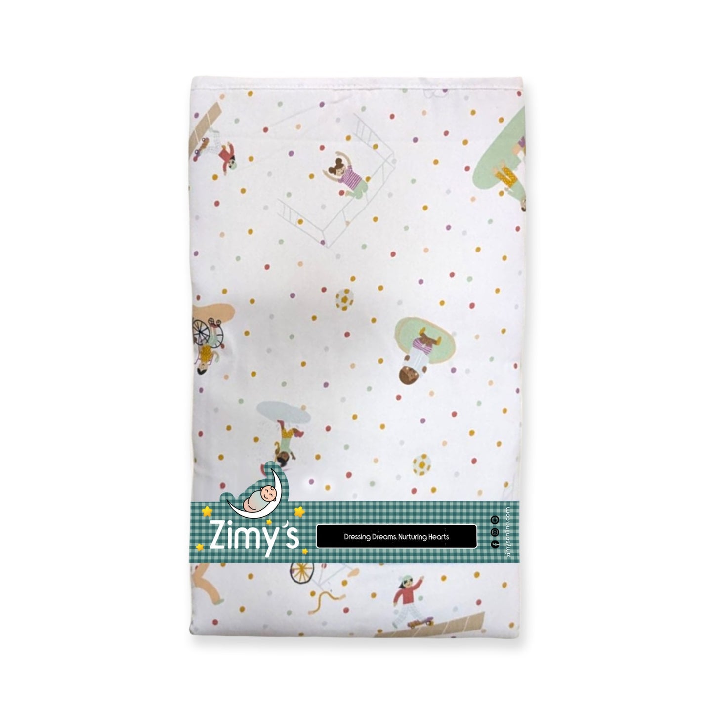 Waterproof Diaper Changing Sheet – White with Playful Kids  (22x28 Inches)