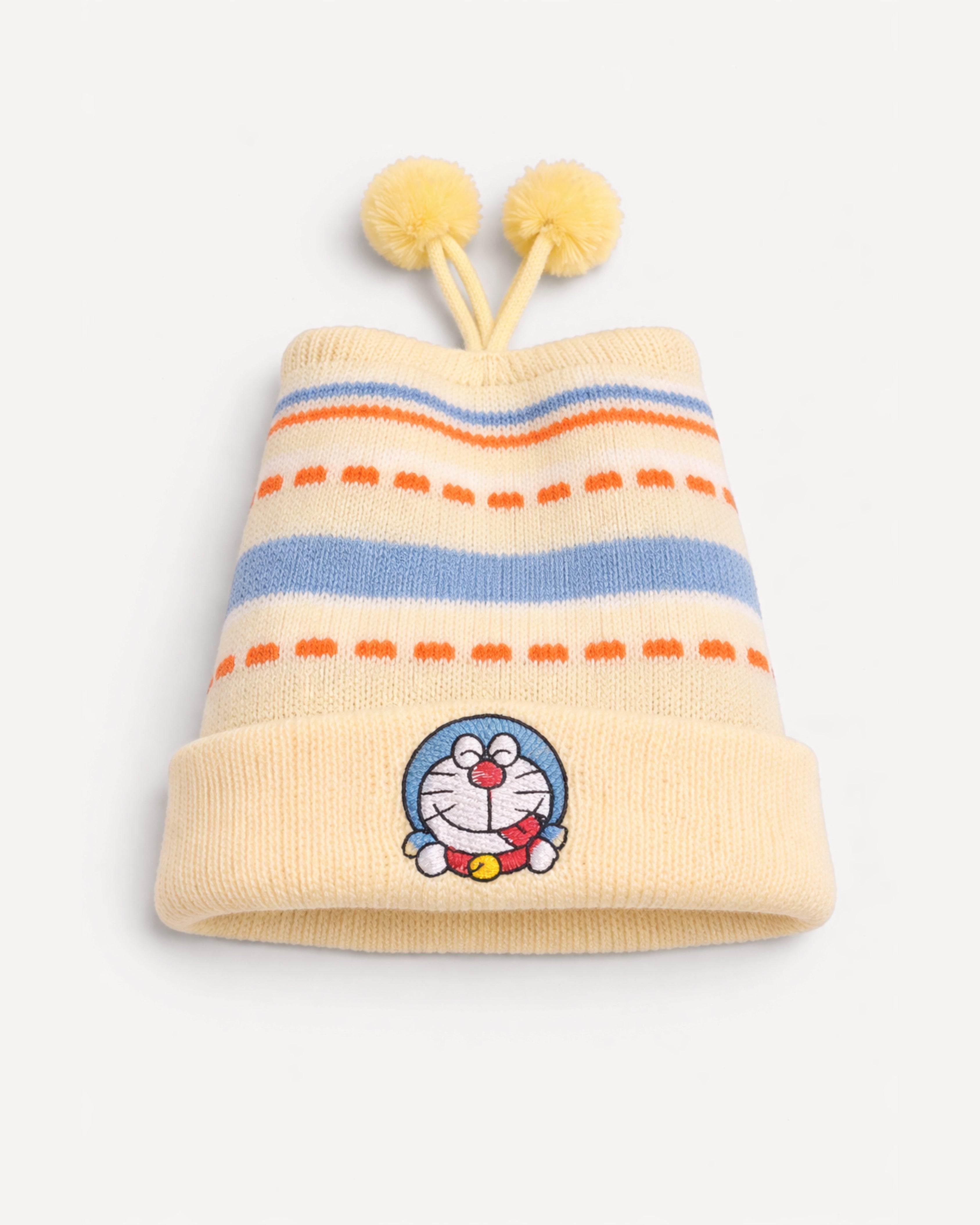 Baby Winter Beanie - Free Size Wniter Cap - Yellow Character Stripe