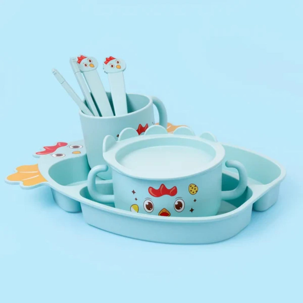 5-Piece Kids Divided Plate Dinnerware Set – Cute Chicken
