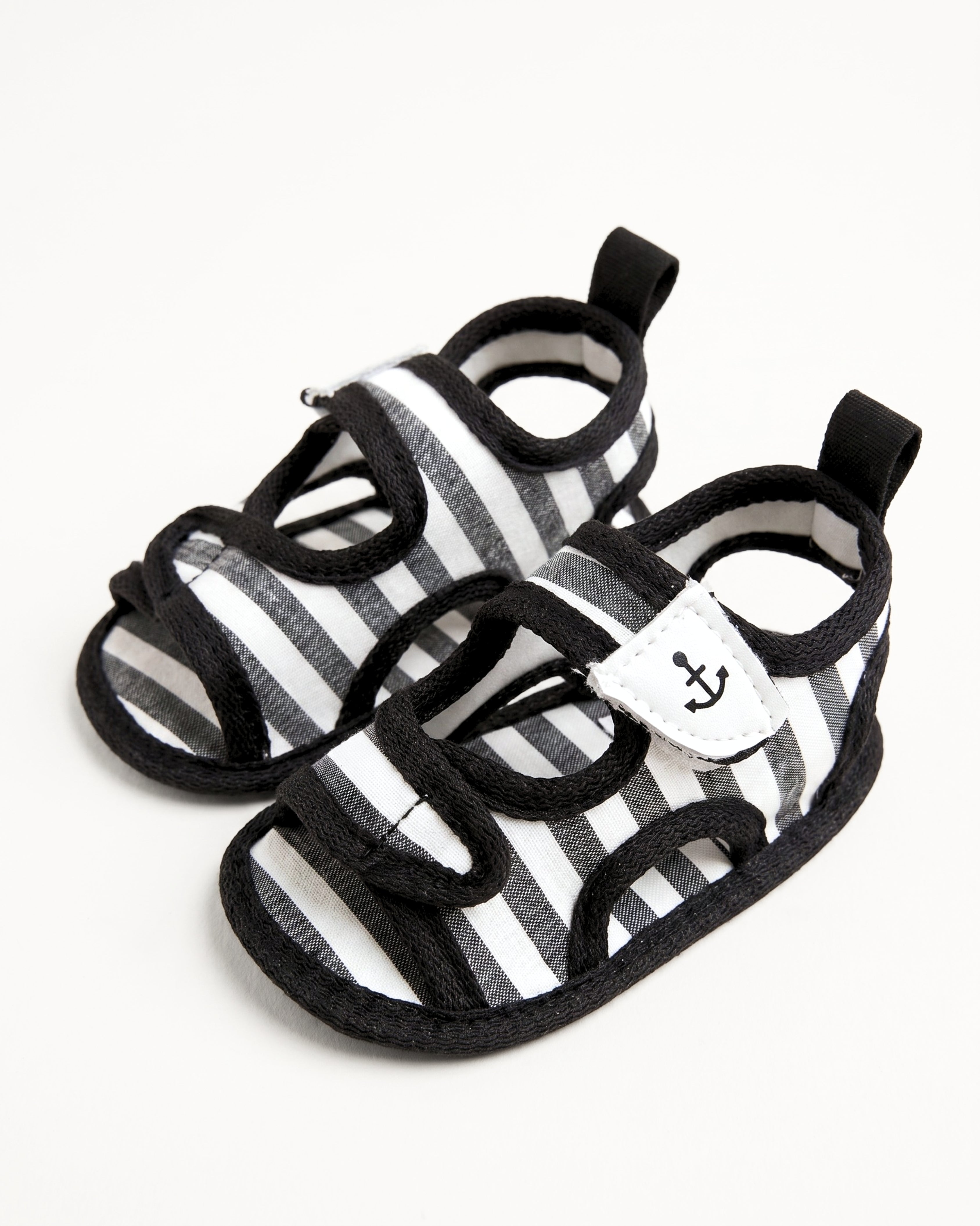 Baby Flat Sole Sandals - Black White Stripes