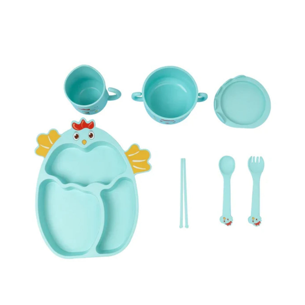 5-Piece Kids Divided Plate Dinnerware Set – Cute Chicken