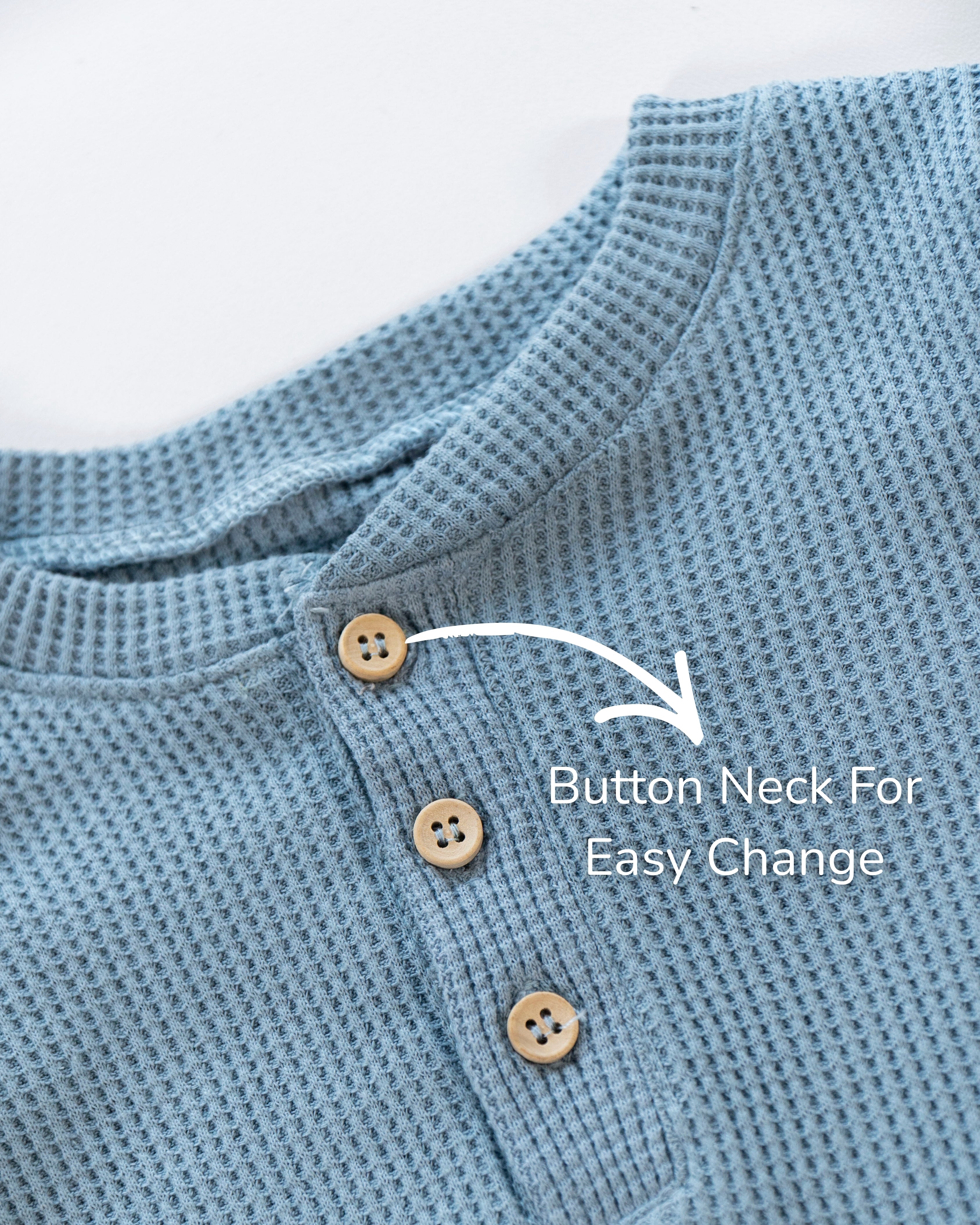 Waffle Knit Thermal Romper – (Sky Blue)