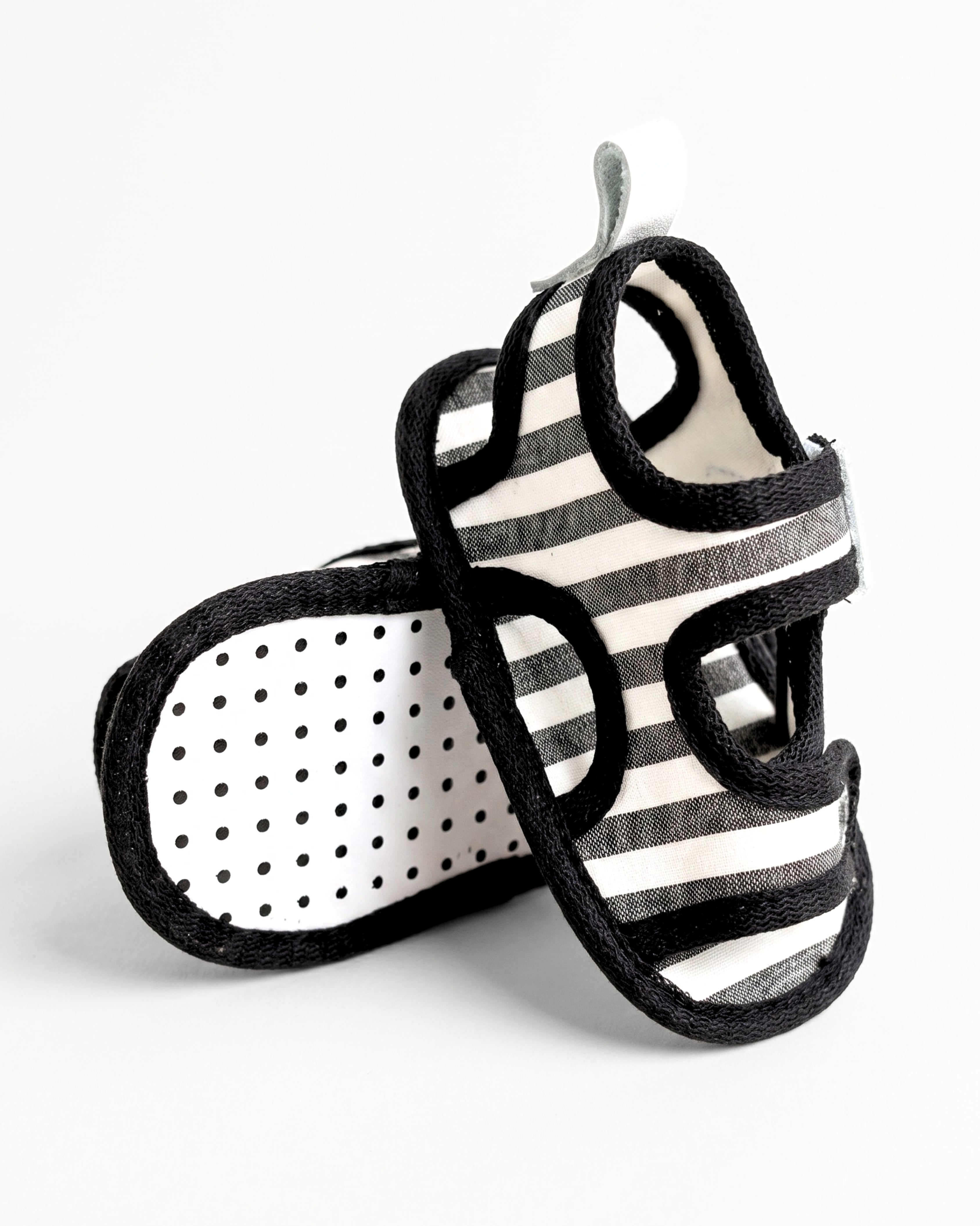 Baby Flat Sole Sandals - Black White Stripes