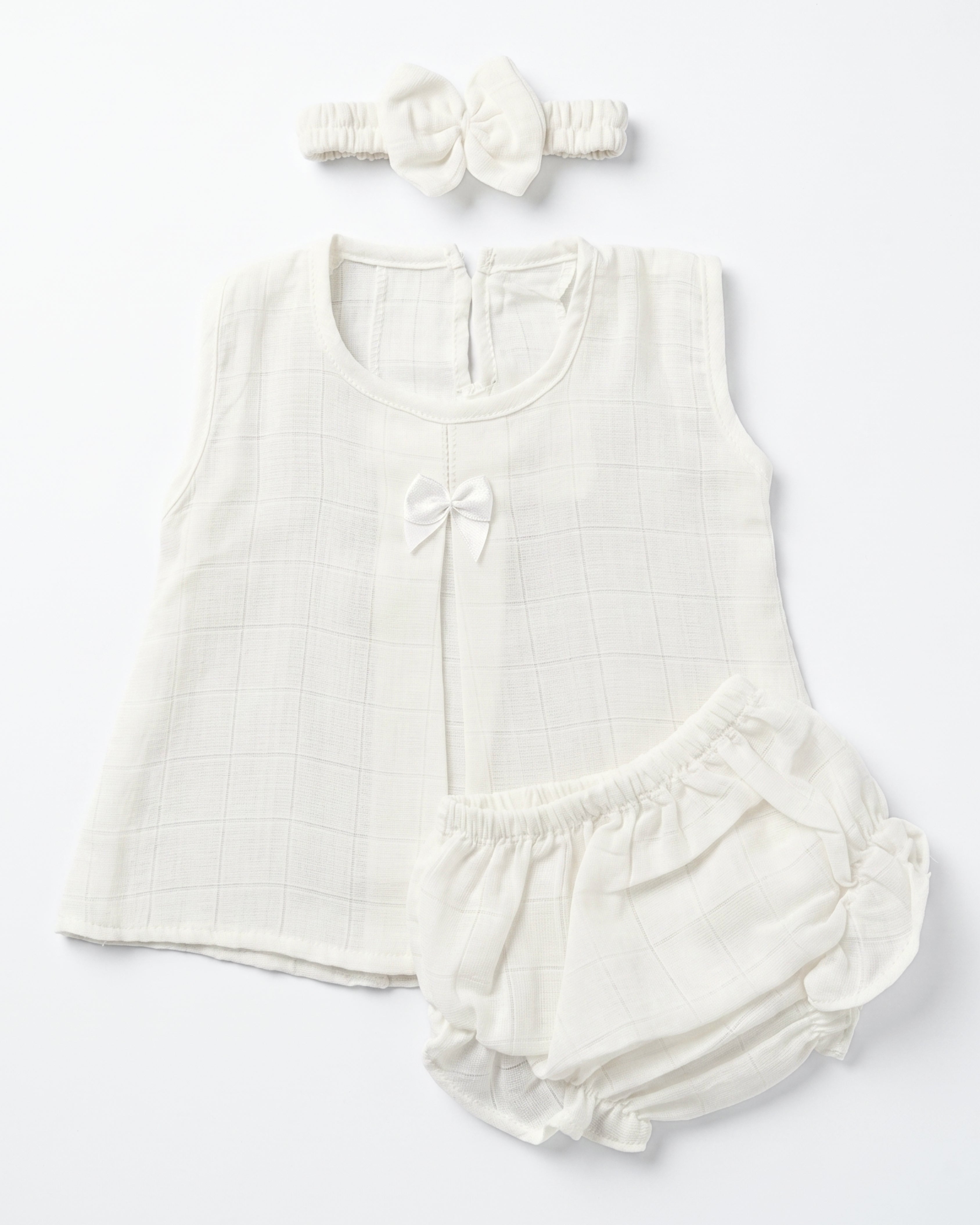 3-Piece Muslin Frock Set - Pearl White