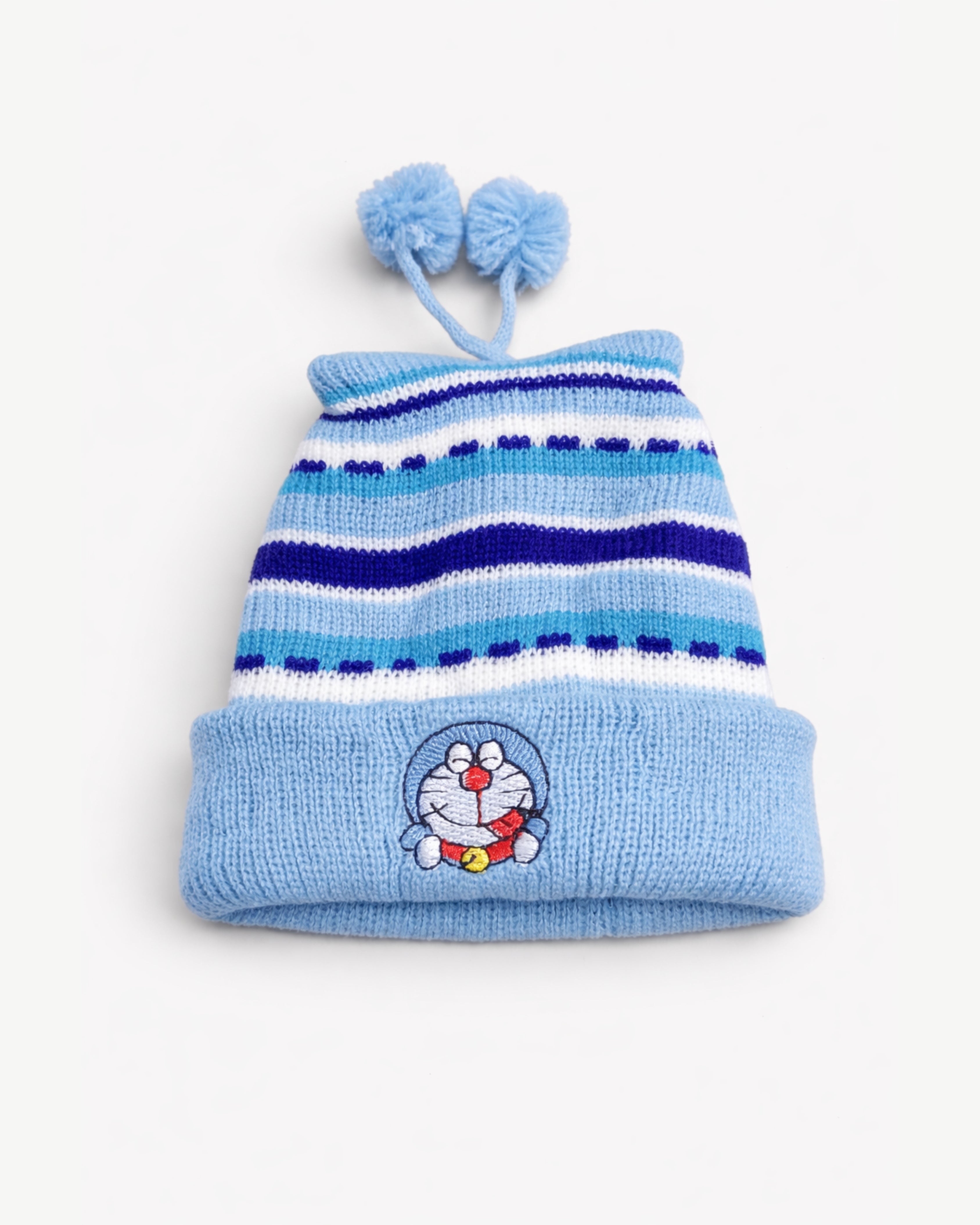 Baby Winter Beanie - Free Size Wniter Cap - Blue Character Stripe