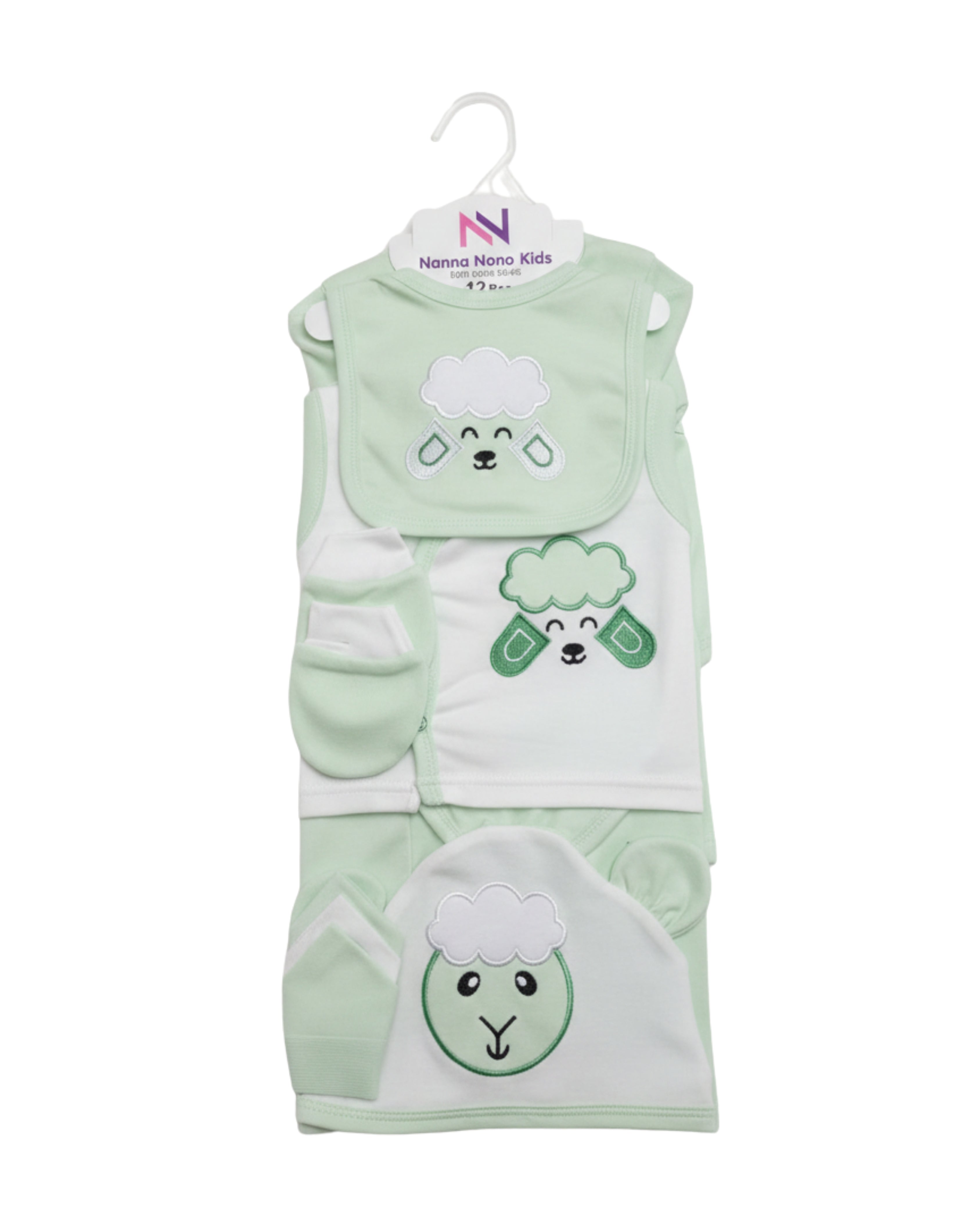 Interlock Cotton Fabric - Newborn 12 PC Starter Set - Little Lamb (Green)