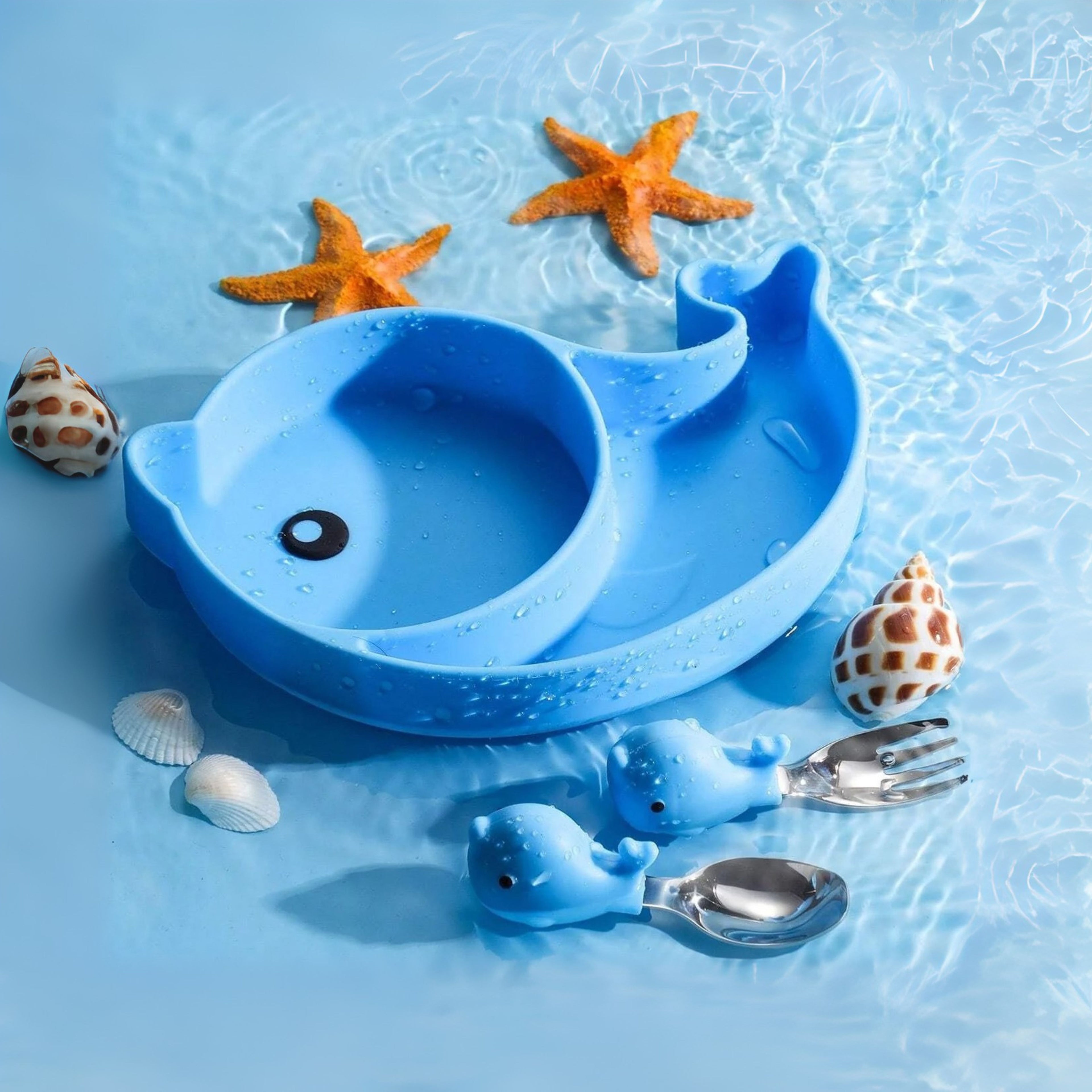 2-Section Dolphin Plate for Kids – BPA Free Feeding Set – Toddler Tableware