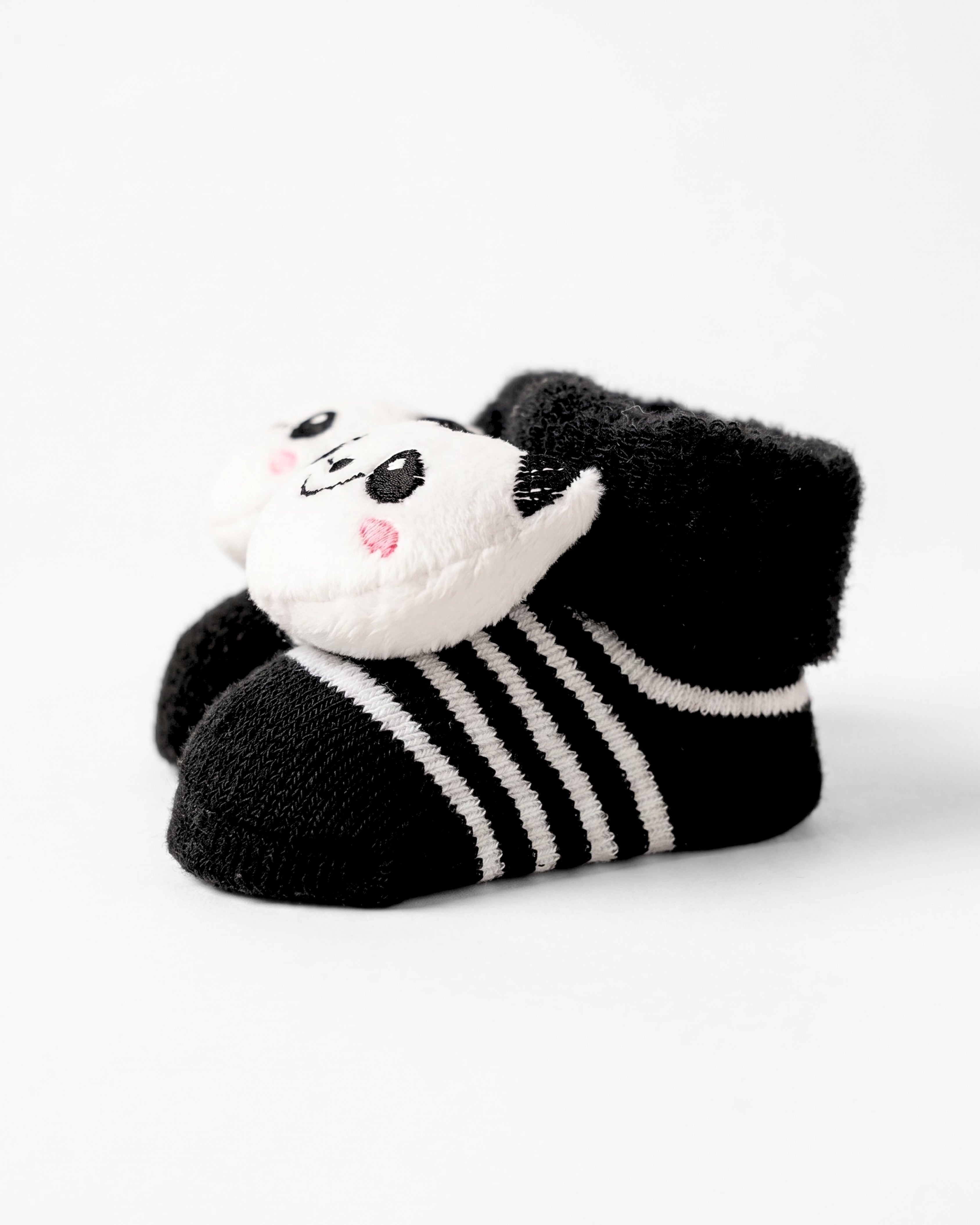 Baby Booties – Infant Soft Socks (White Stripes Panda)