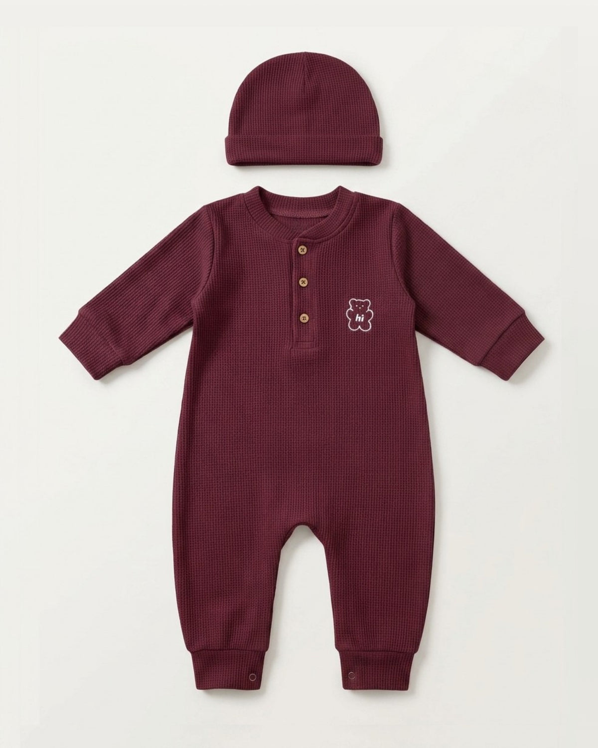 Waffle Knit Thermal Romper – (Maroon)