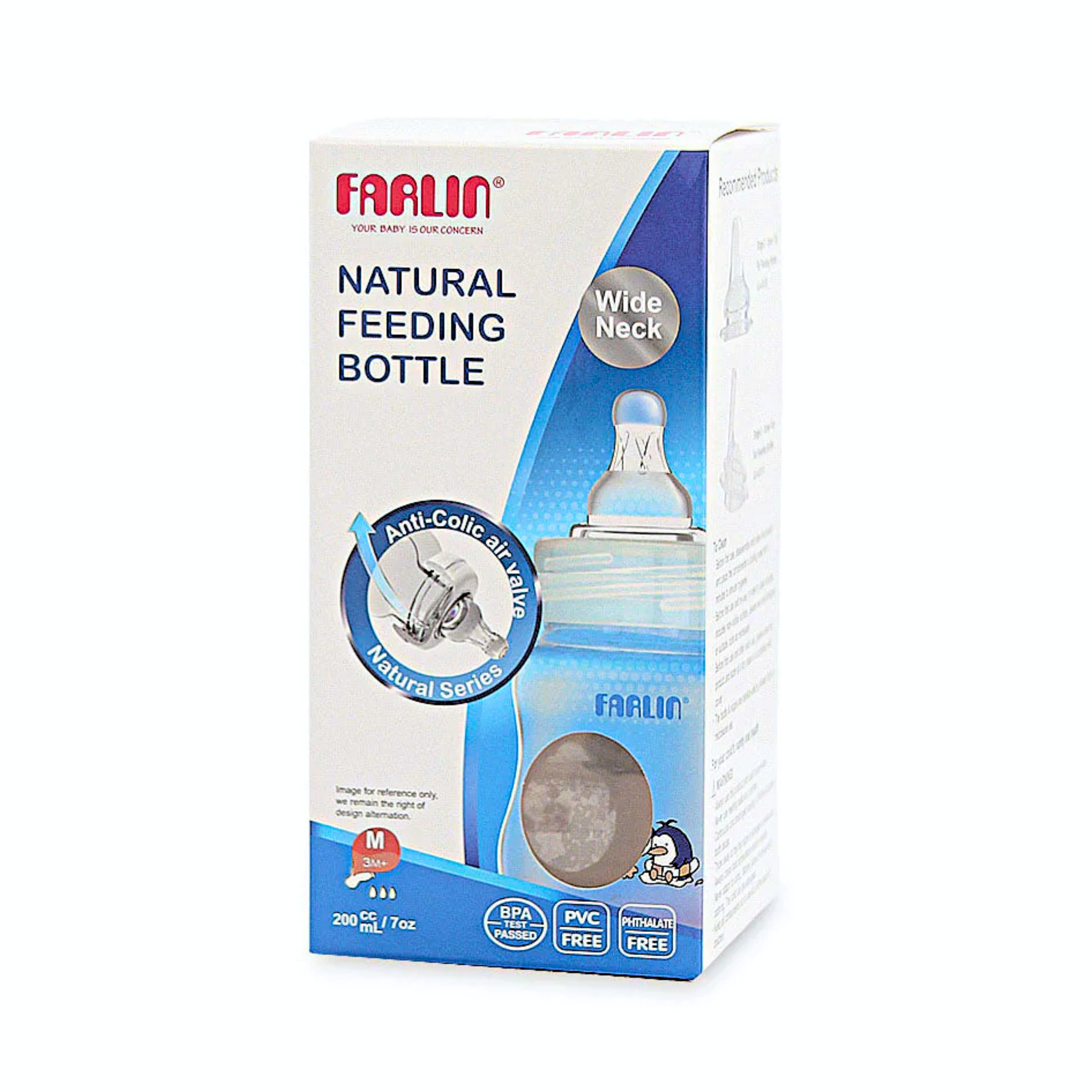 Farlin 200ml Wide Neck Baby Feeding Bottle (3M+) with Anti-Colic System (Cute Penguin)