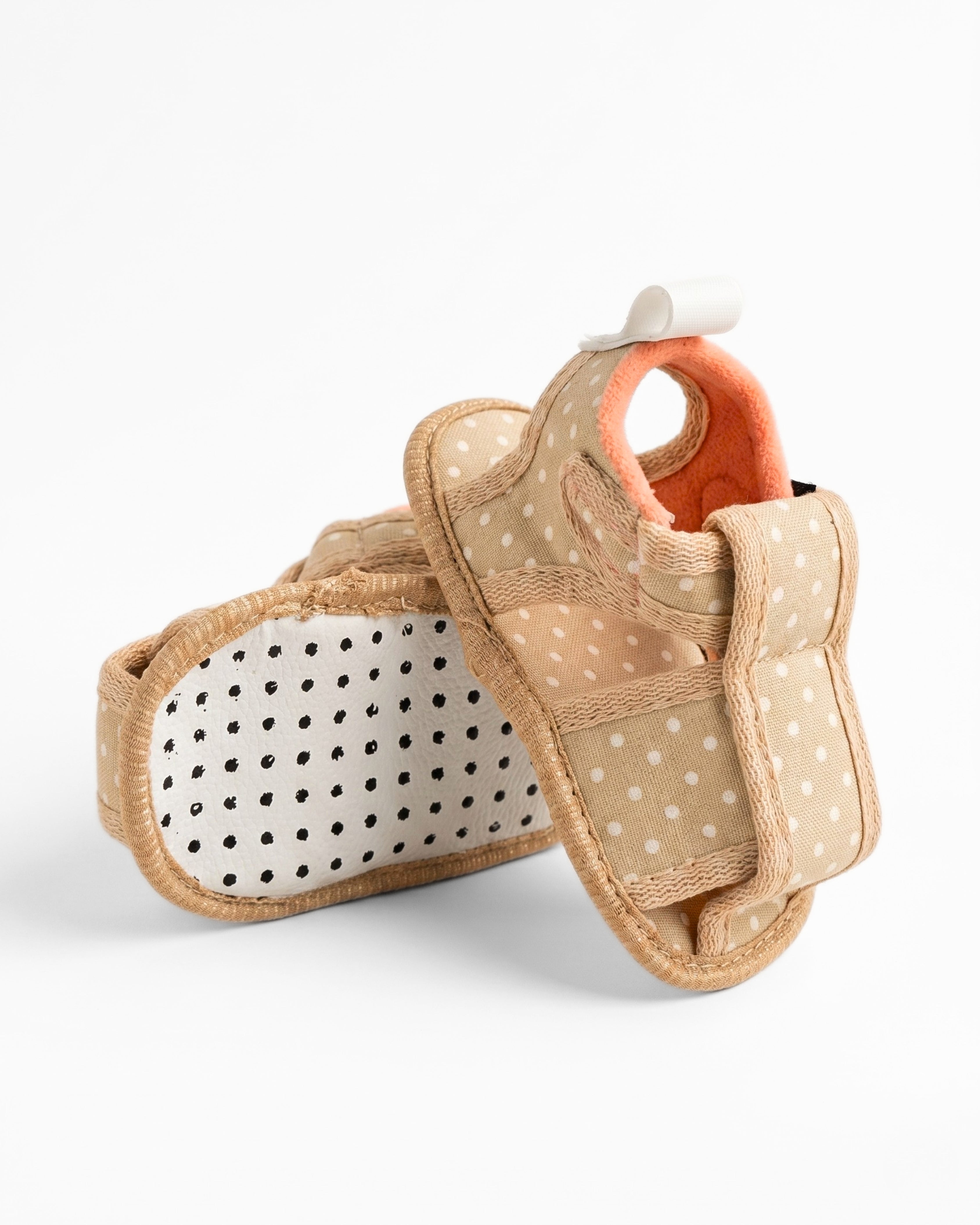 Baby Flat Sole Sandals - Sandy White Polka