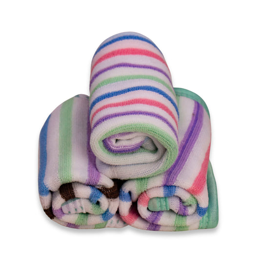 3 Pcs Striped Baby Washcloth Set – Soft Towels with Colorful Edges