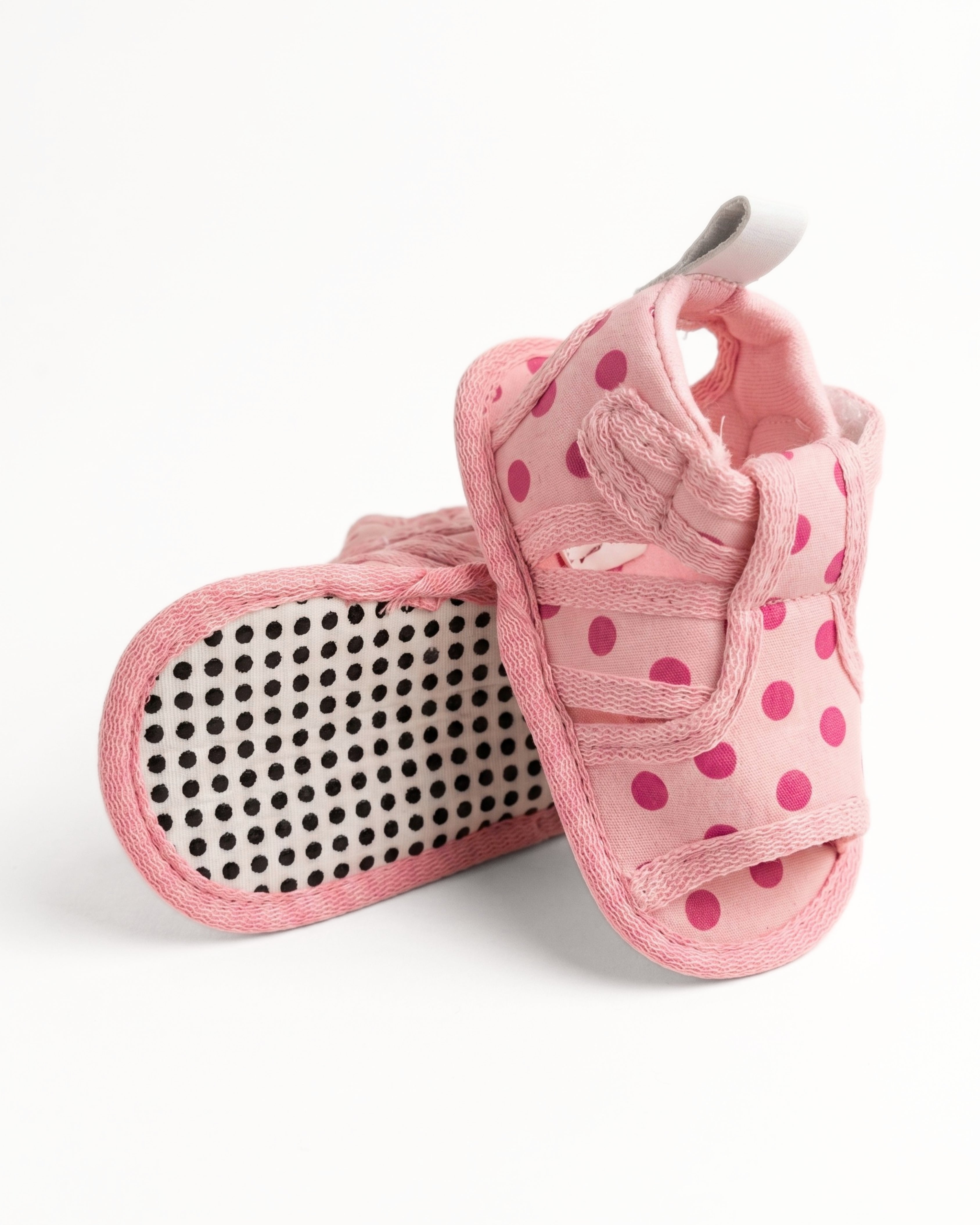 Baby Flat Sole Sandals - Blush Polka Dots