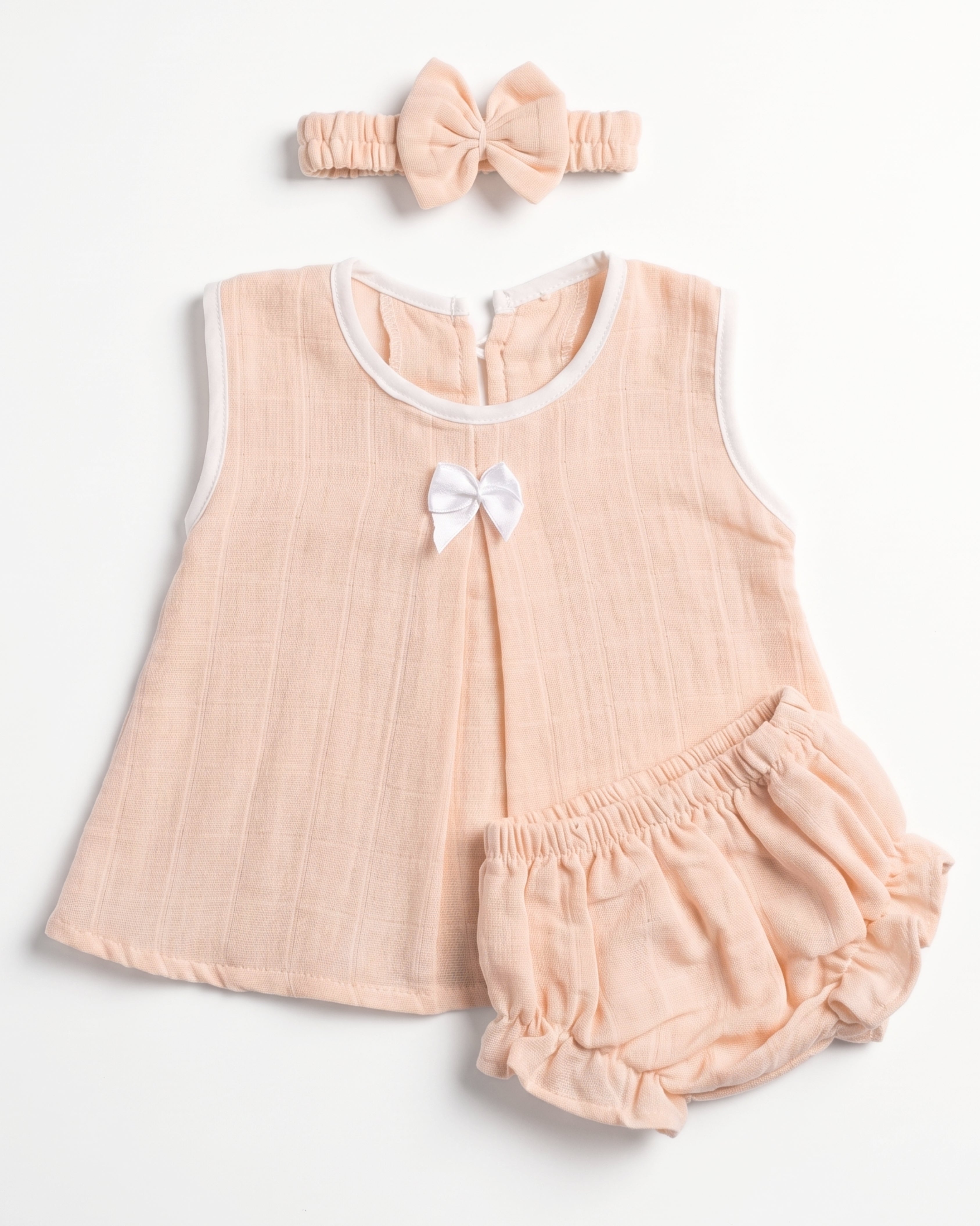3-Piece Muslin Frock Set - Peach