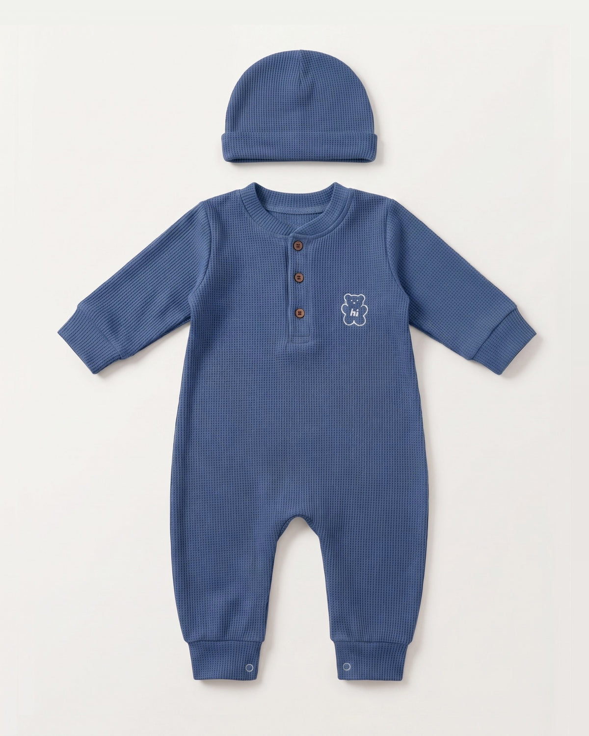 Waffle Knit Thermal Romper – (Dusty Blue)