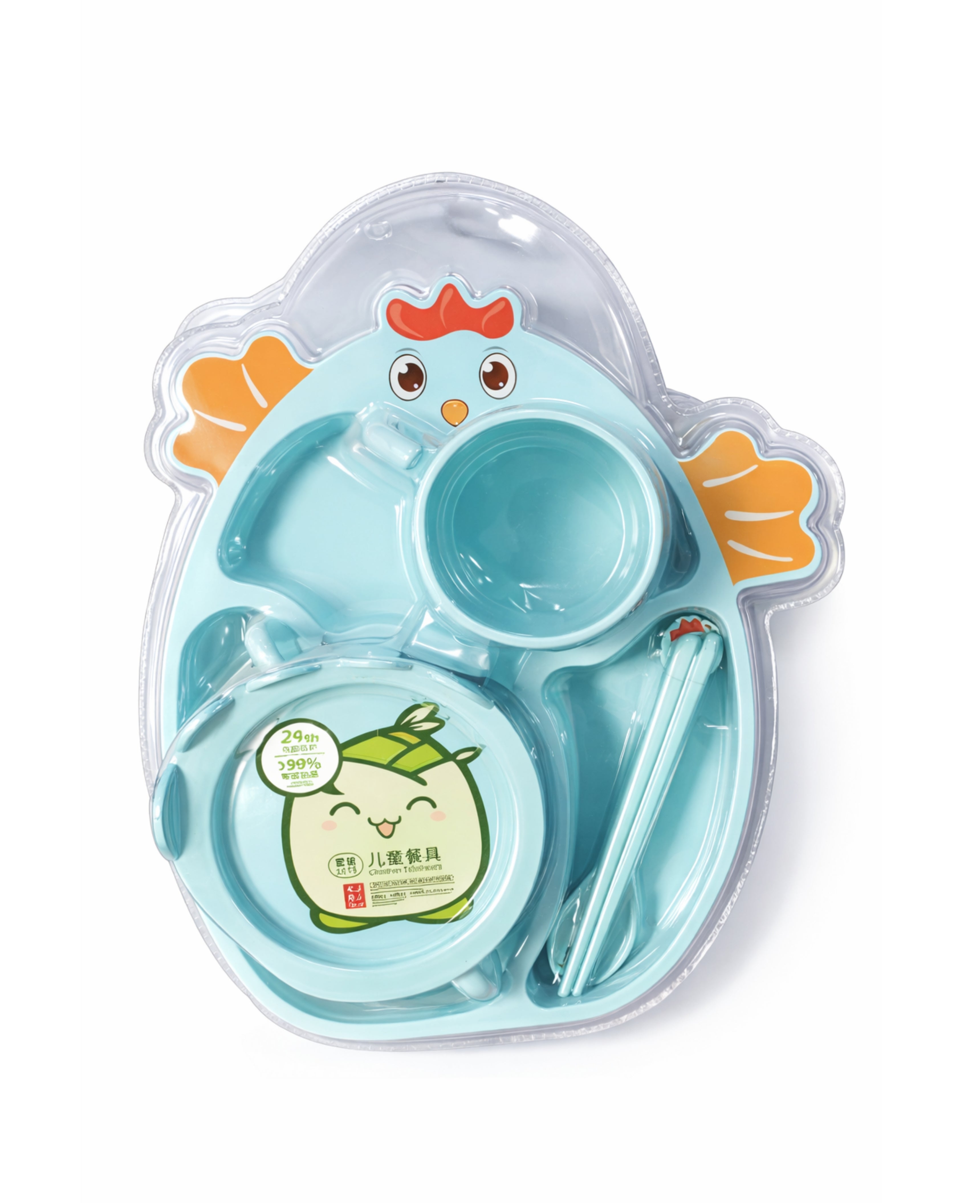 5-Piece Kids Divided Plate Dinnerware Set – Cute Chicken