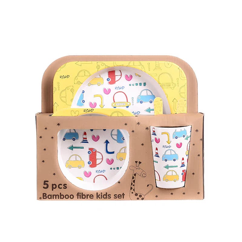 5-Piece Eco-Friendly Bamboo Fibre Kids Dinnerware Set