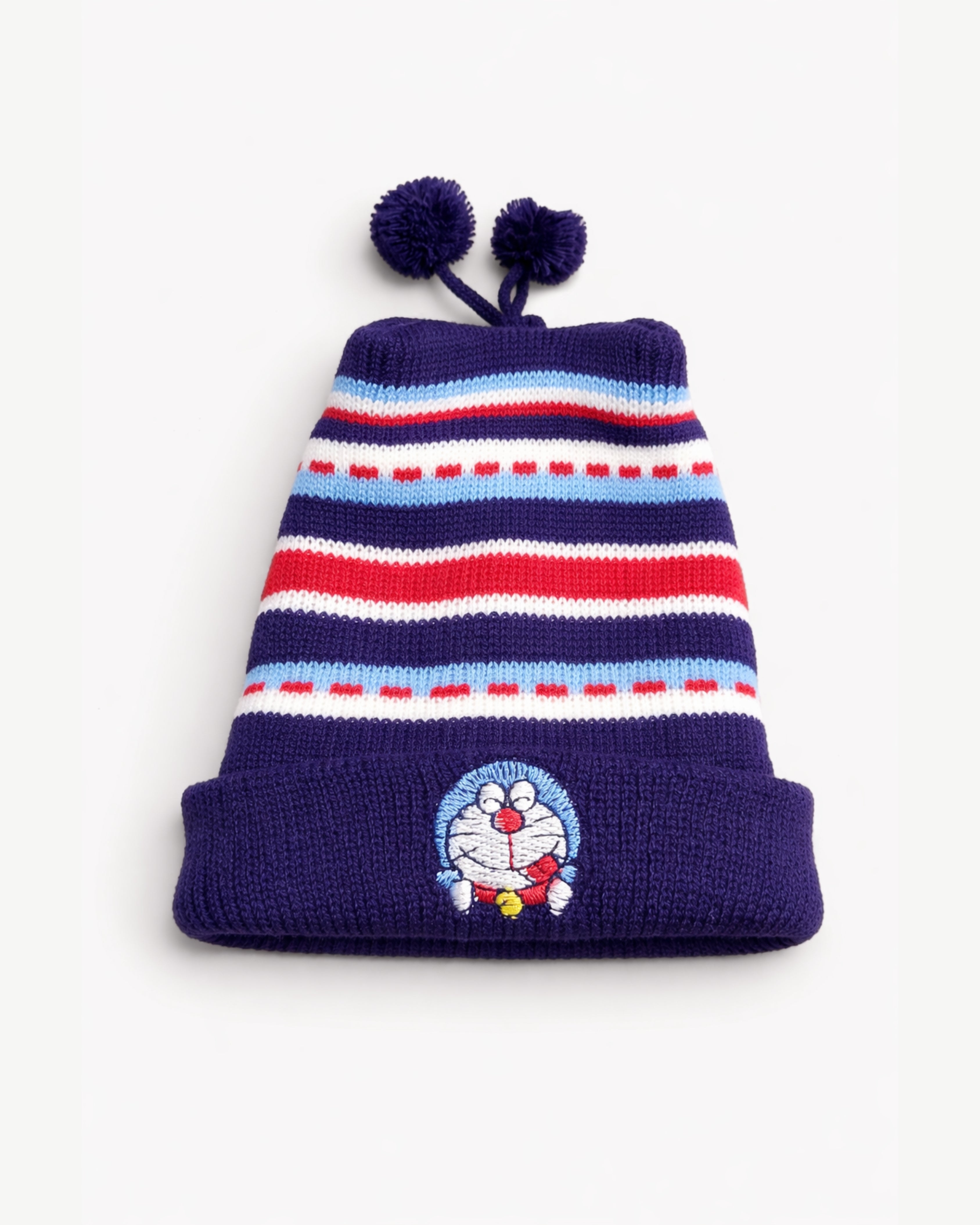 Baby Winter Beanie - Free Size Wniter Cap - Navy Character Stripe