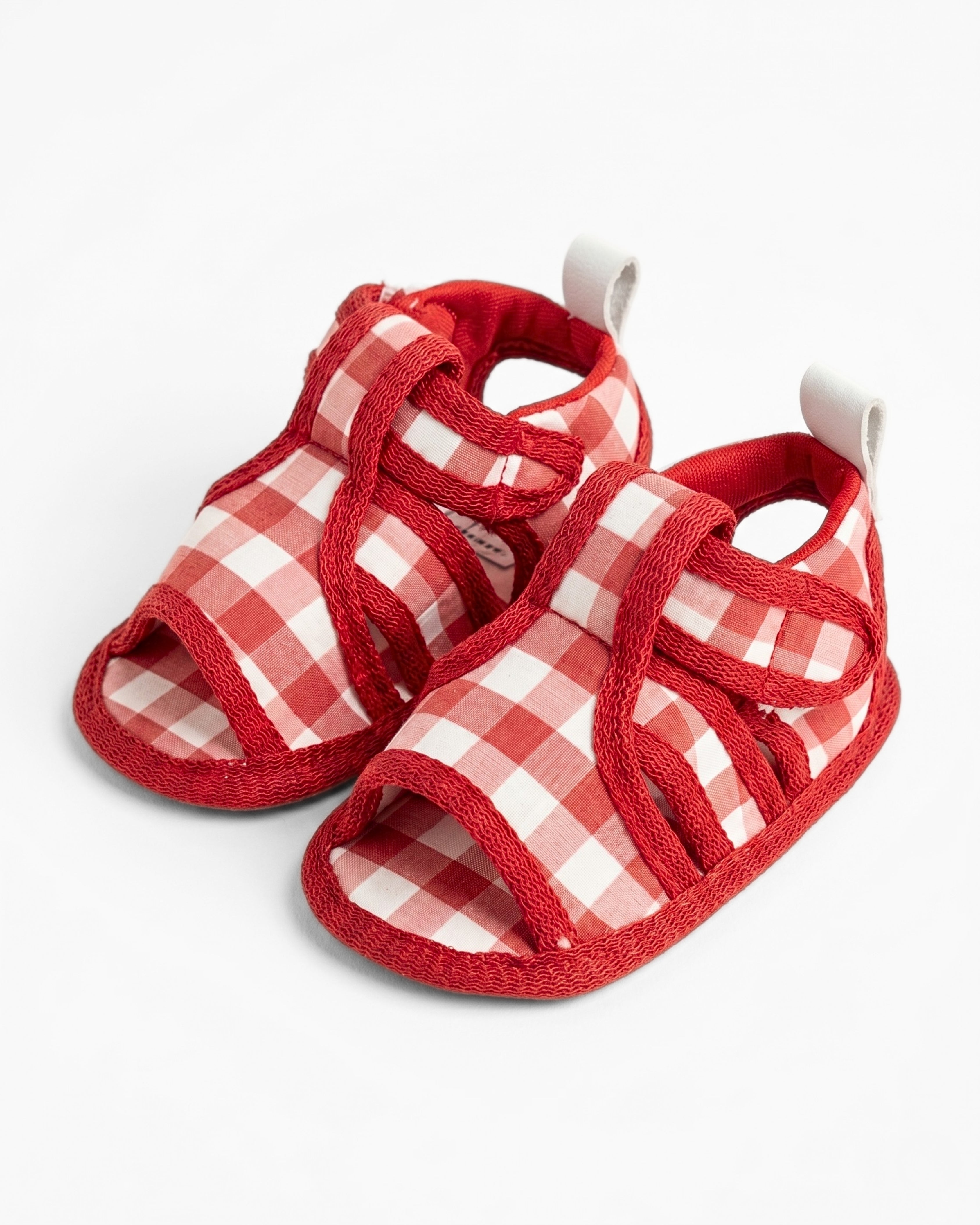 Baby Flat Sole Sandals - Red Checks