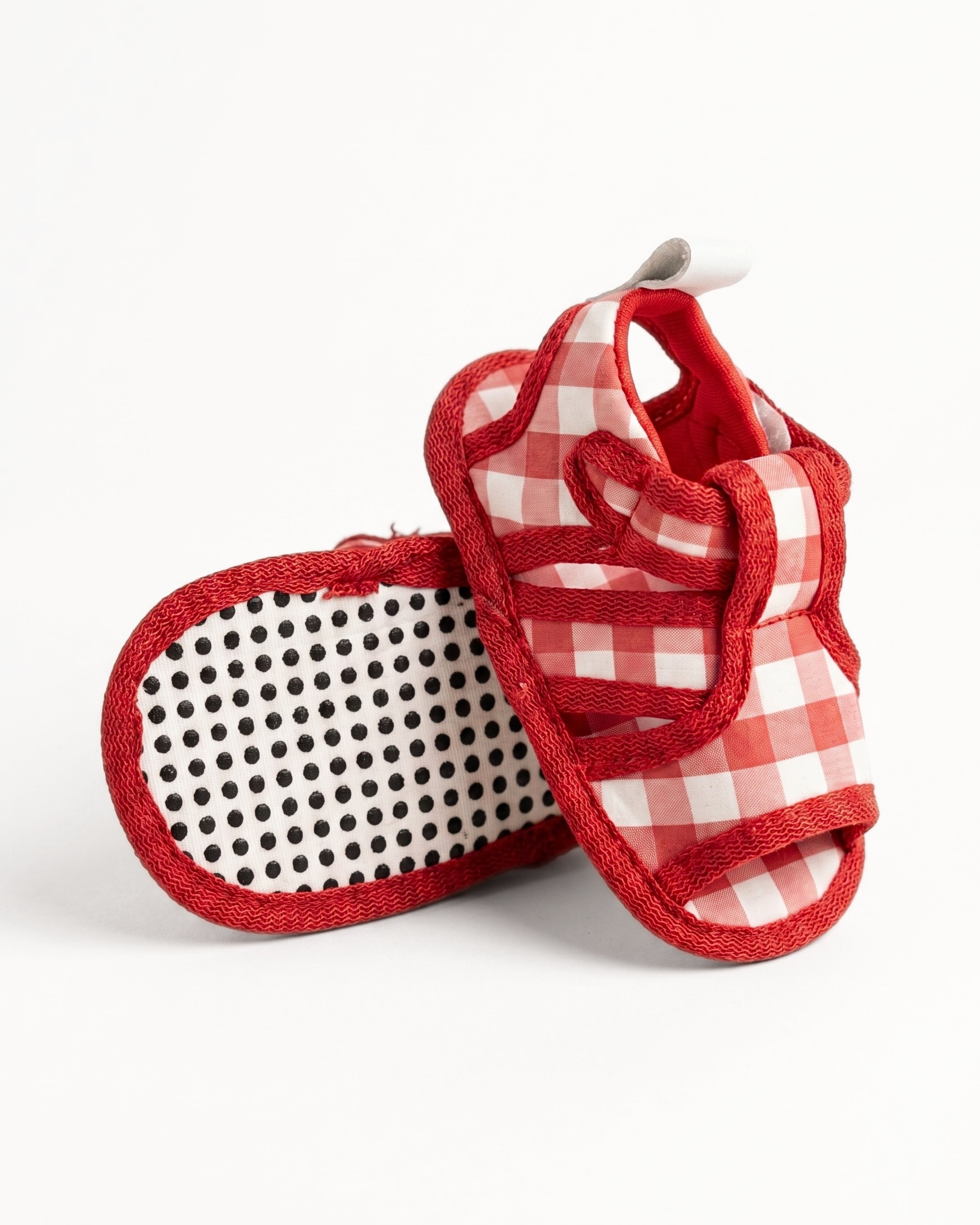 Baby Flat Sole Sandals - Red Checks