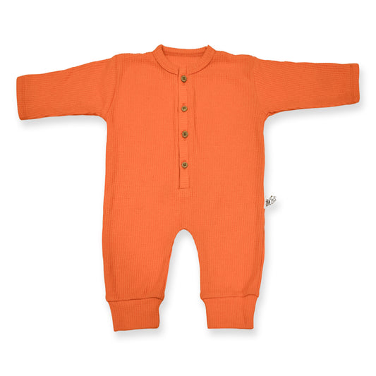 Waffle Knit Thermal Romper – (Orange)