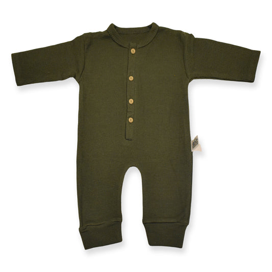 Waffle Knit Thermal Romper – (Olive Green)