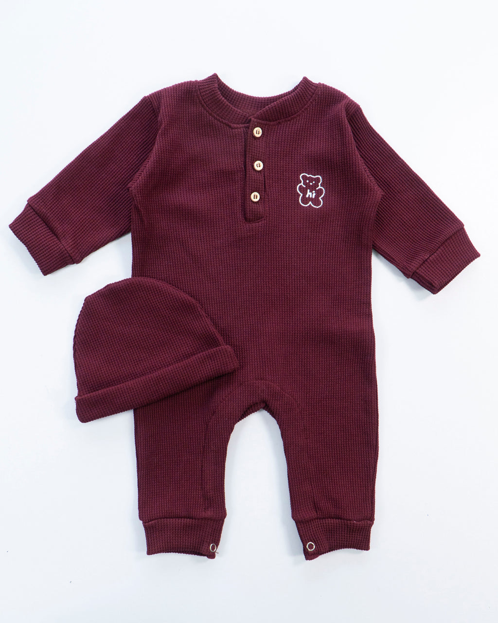Waffle Knit Thermal Romper – (Maroon)