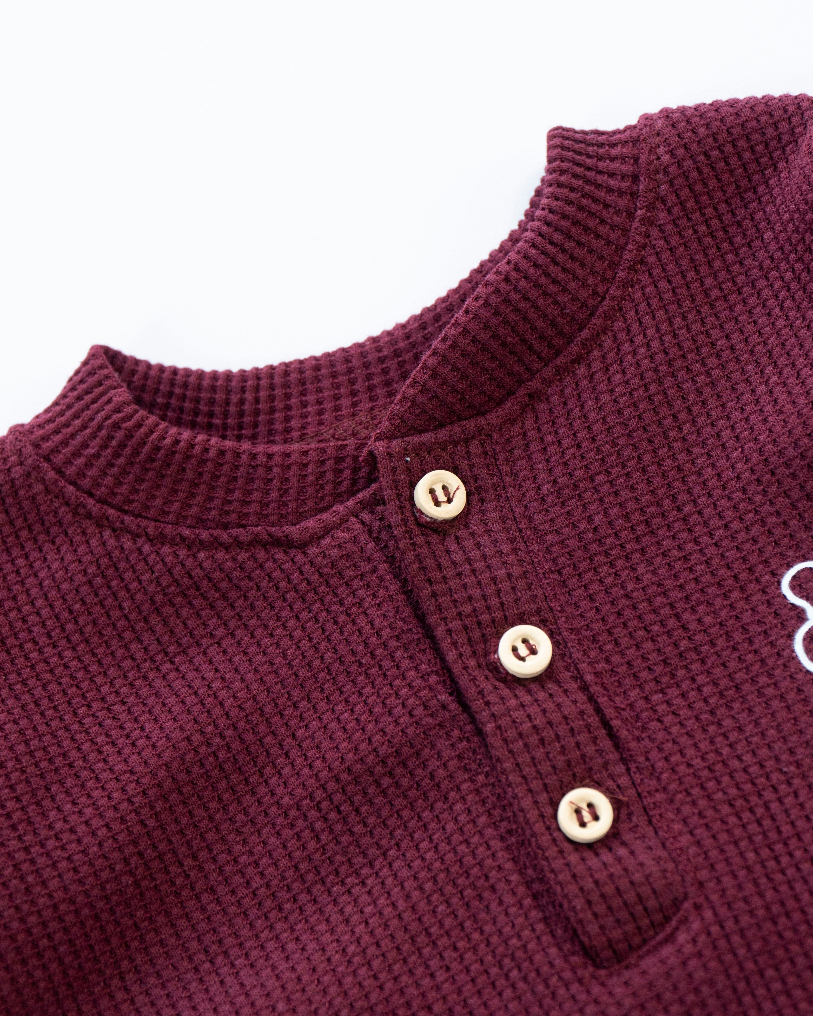 Waffle Knit Thermal Romper – (Maroon)